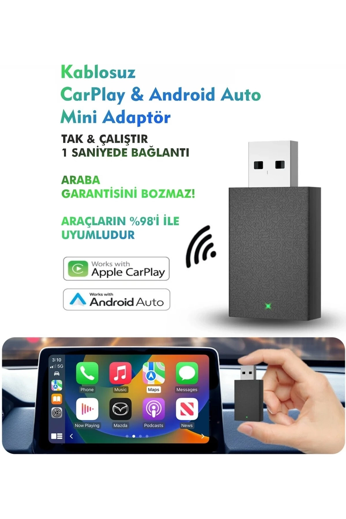 BUĞZ Kablosuz Android Auto/Car Play USB Dongle Cihazı