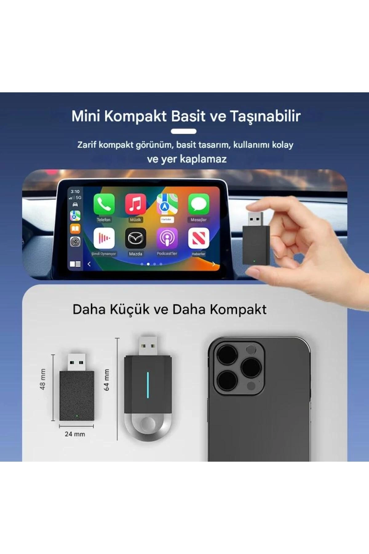 BUĞZ Kablosuz Android Auto/Car Play USB Dongle Cihazı