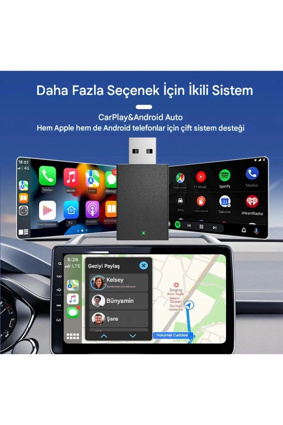 BUĞZ Kablosuz Android Auto/Car Play USB Dongle Cihazı