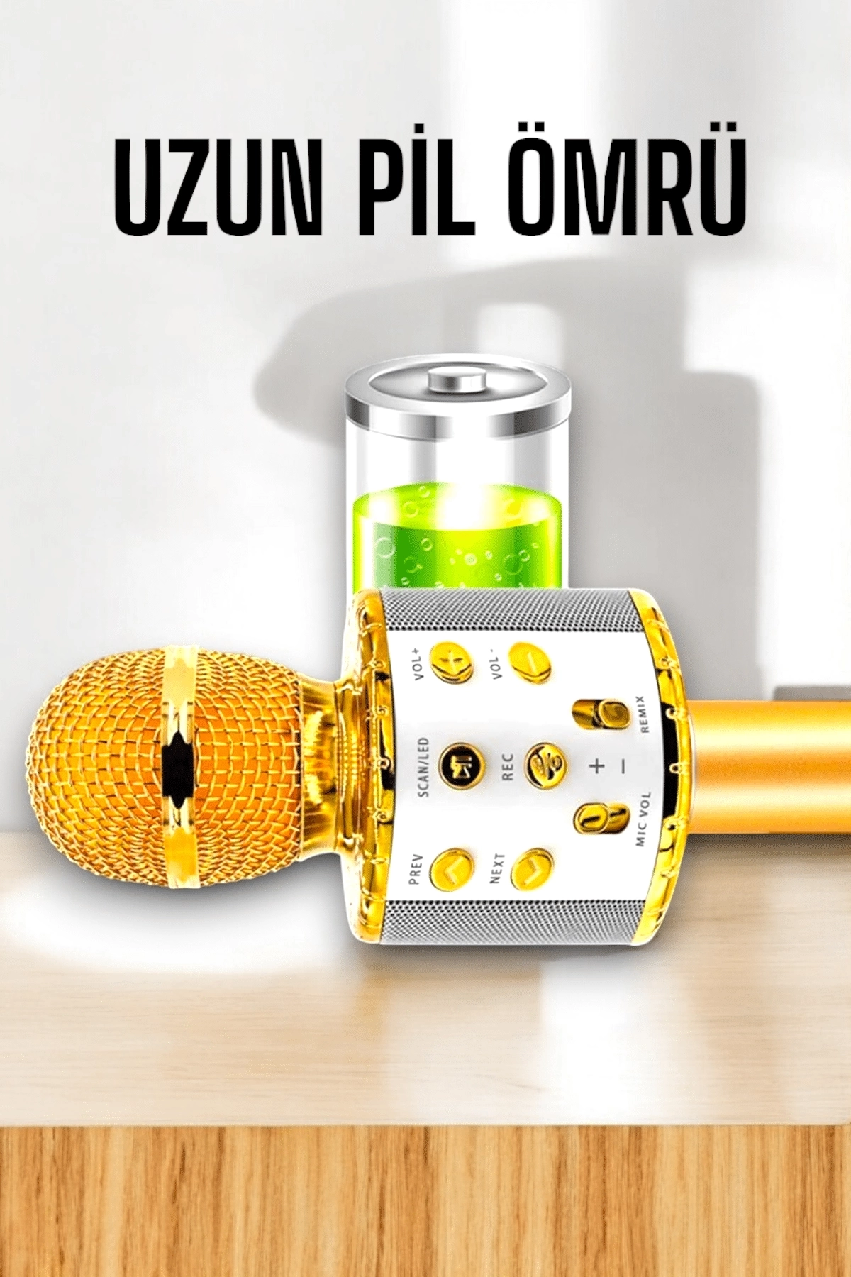 BUĞZ Kablosuz Bluetooth Karaoke Mikrofon USB ve AUX Girişli, Yüksek Ses Kalitesi