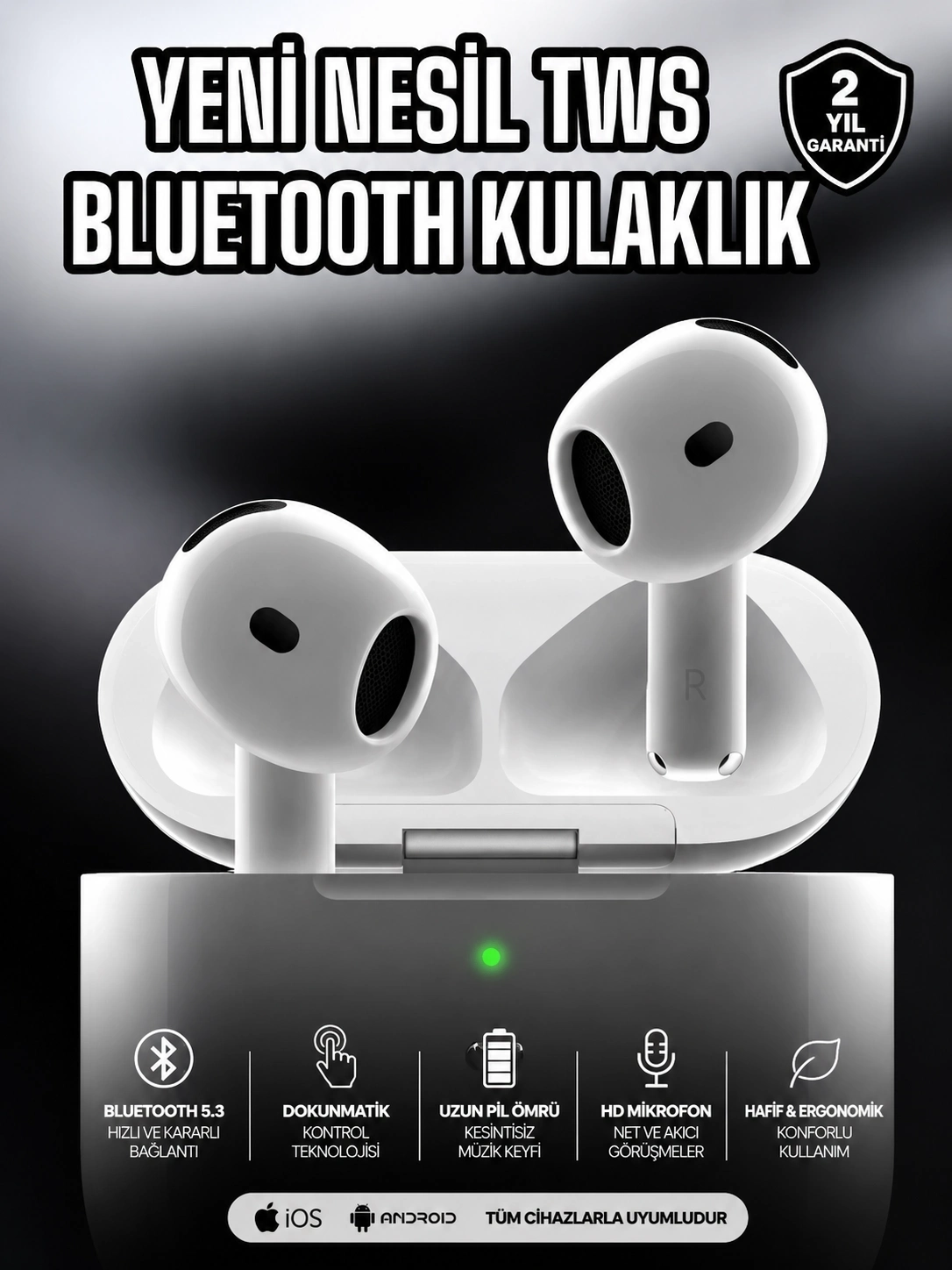 BUĞZ Kablosuz Bluetooth Kulaklık TWS ANC Özelliği Yüksek Ses Kaliteli