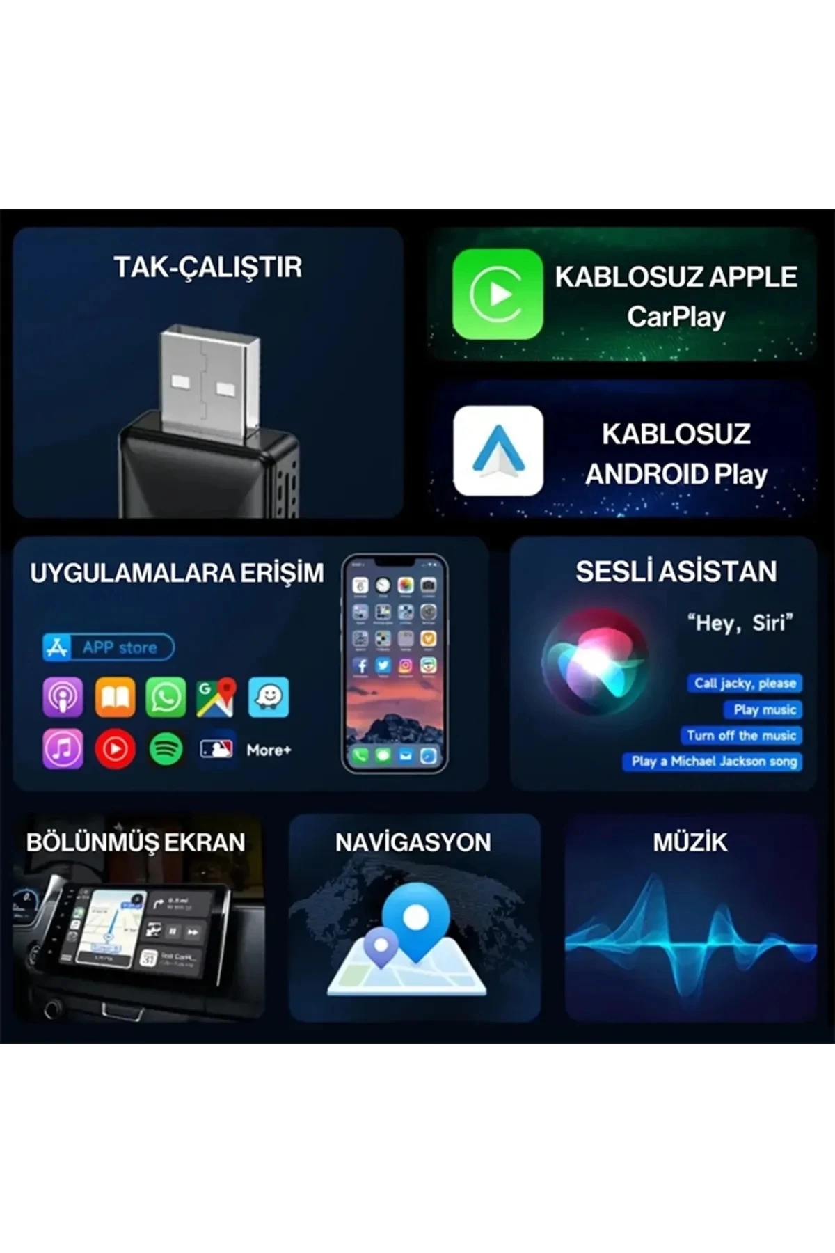 BUĞZ Kablosuz CarPlay & Android Auto Adaptörü - Apple ve Android Cihazlar İçin Evrensel Wireless Carplay Çevirici BUĞZ Kablosuz CarPlay & Android Auto Adaptörü - Apple ve Android Cihazlar İçin Evrensel Wireless Carplay Çevirici