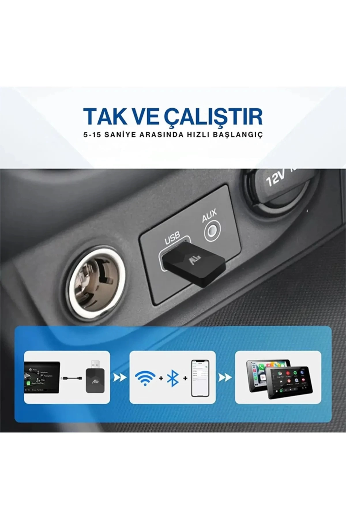 BUĞZ Kablosuz CarPlay & Android Auto Adaptörü - Apple ve Android Cihazlar İçin Evrensel Wireless Carplay Çevirici BUĞZ Kablosuz CarPlay & Android Auto Adaptörü - Apple ve Android Cihazlar İçin Evrensel Wireless Carplay Çevirici