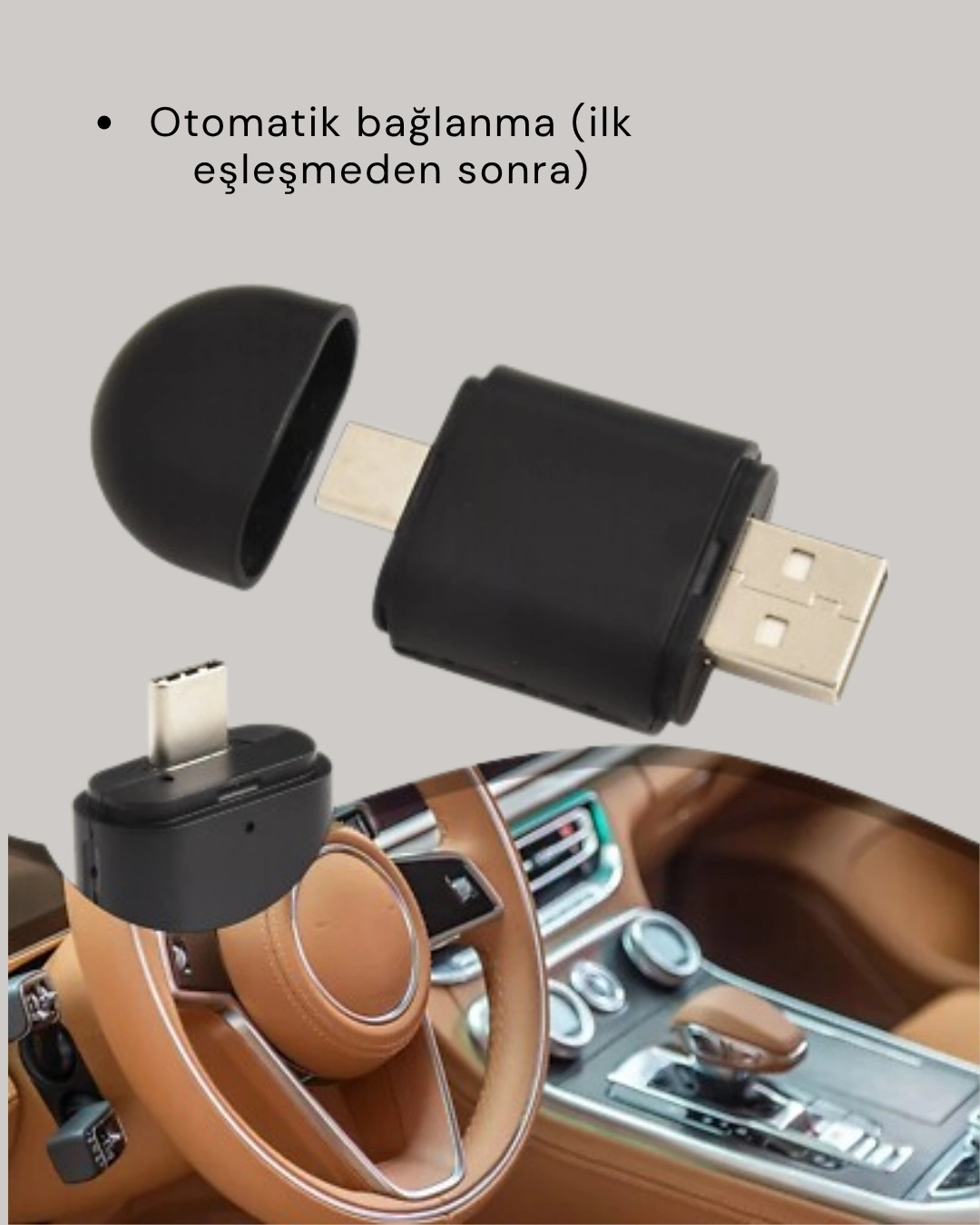 BUĞZ Kablosuz CarPlay ve Android Auto Dönüştürücü – USB-A & Type-C Girişli Akıllı Adaptör