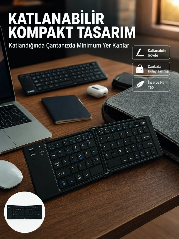 BUĞZ Kablosuz Katlanabilir Bluetooth Klavye Telefon Tablet Bilgisayar Uyumlu