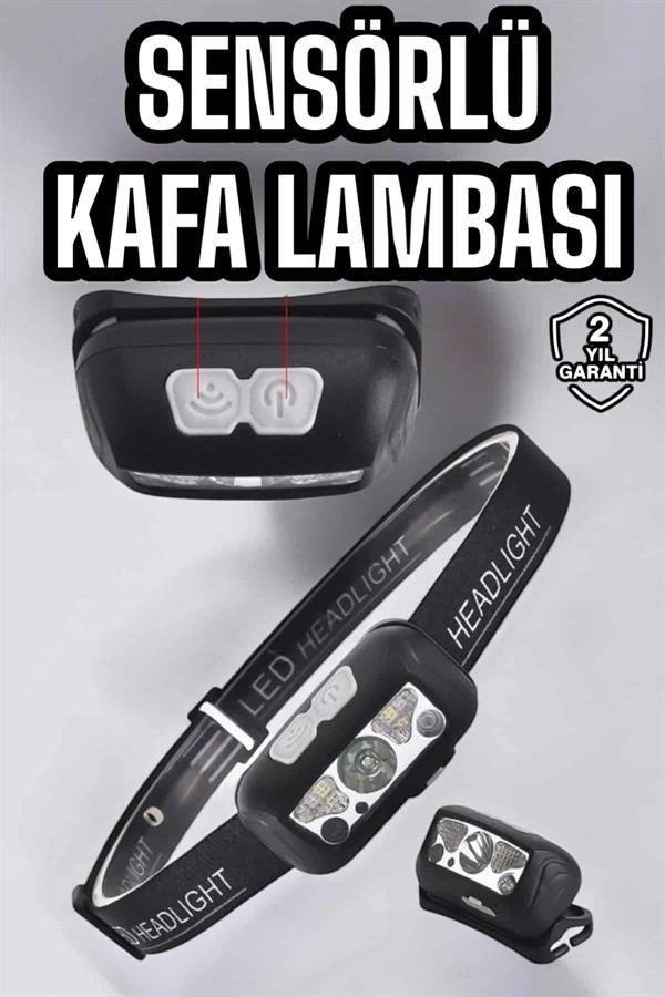 Kafa Lambası Kamp Lambası Sensörlü Şarjlı Ayarlanabilir