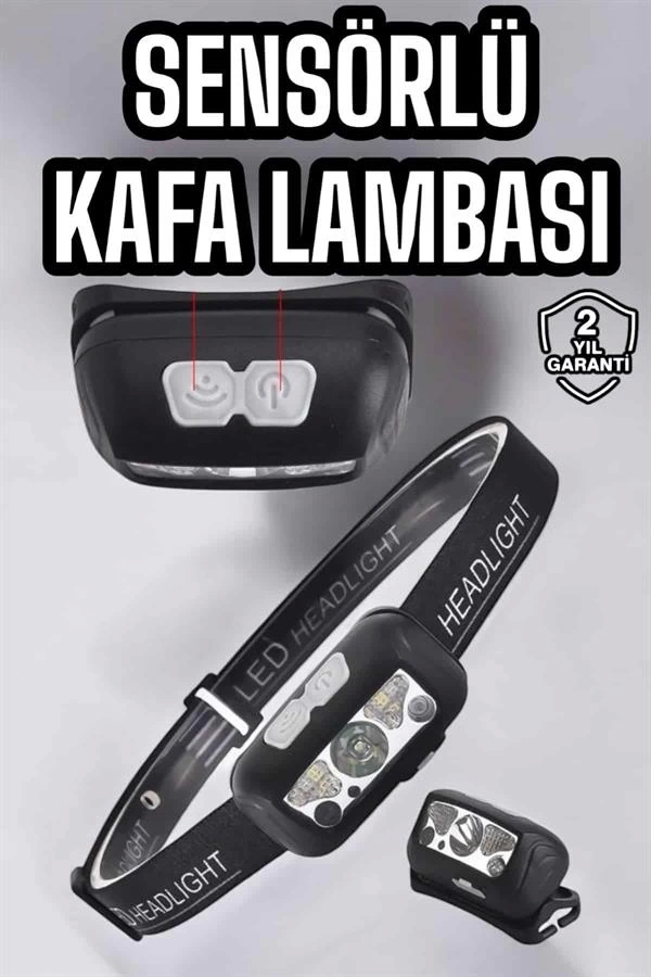 BUĞZ Kafa Lambası Kamp Lambası Sensörlü Şarjlı Ayarlanabilir