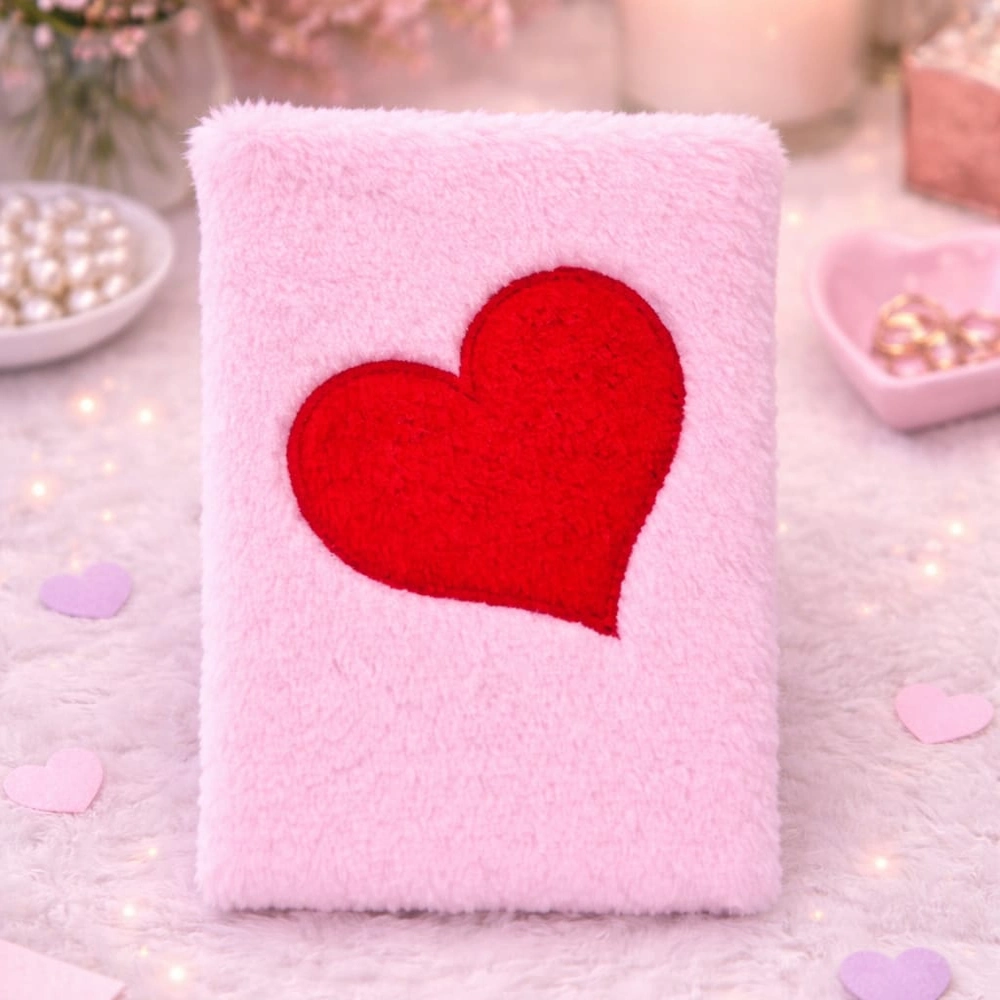 BUĞZ KALPLİ PEMBE PELUŞ DEFTER