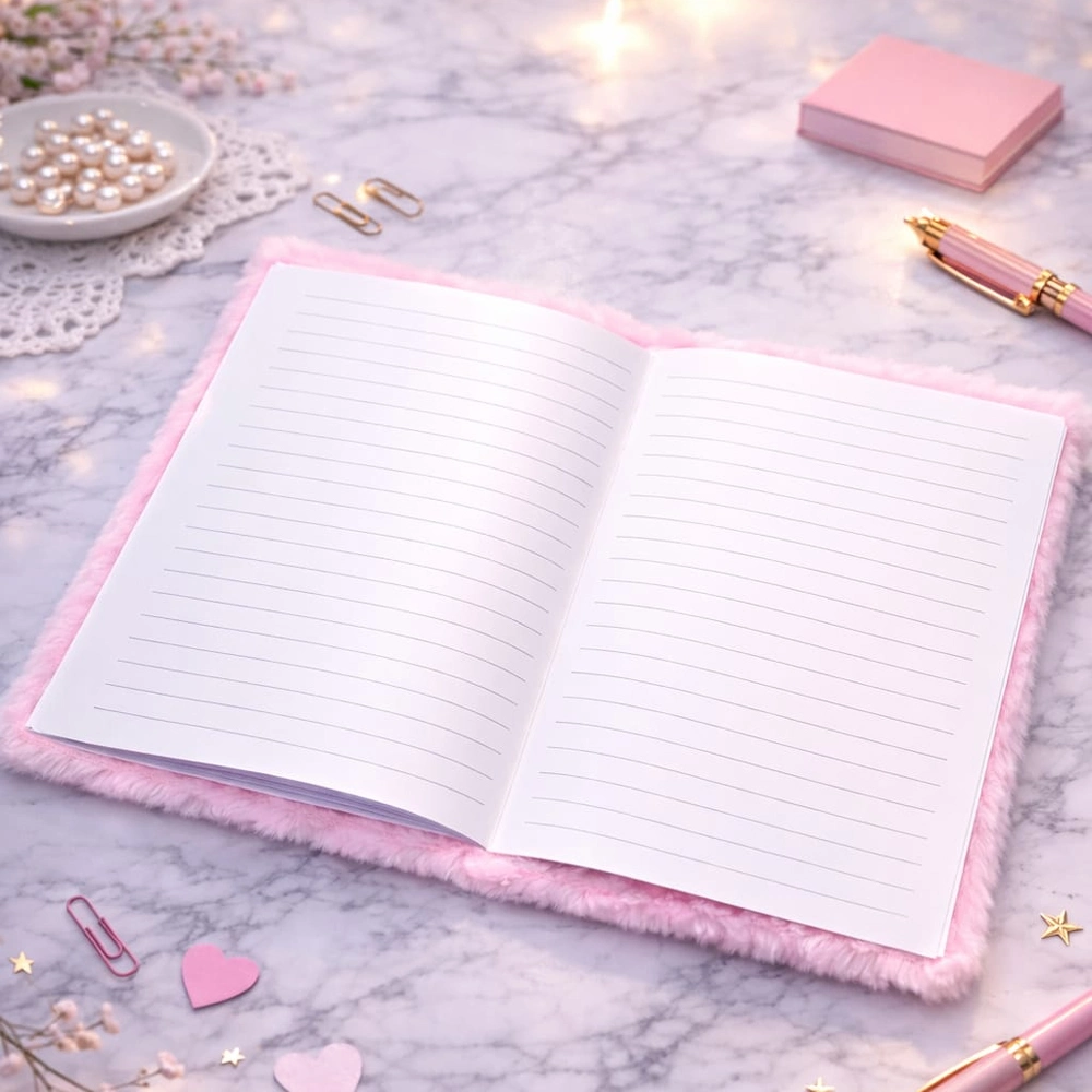 BUĞZ KALPLİ PEMBE PELUŞ DEFTER