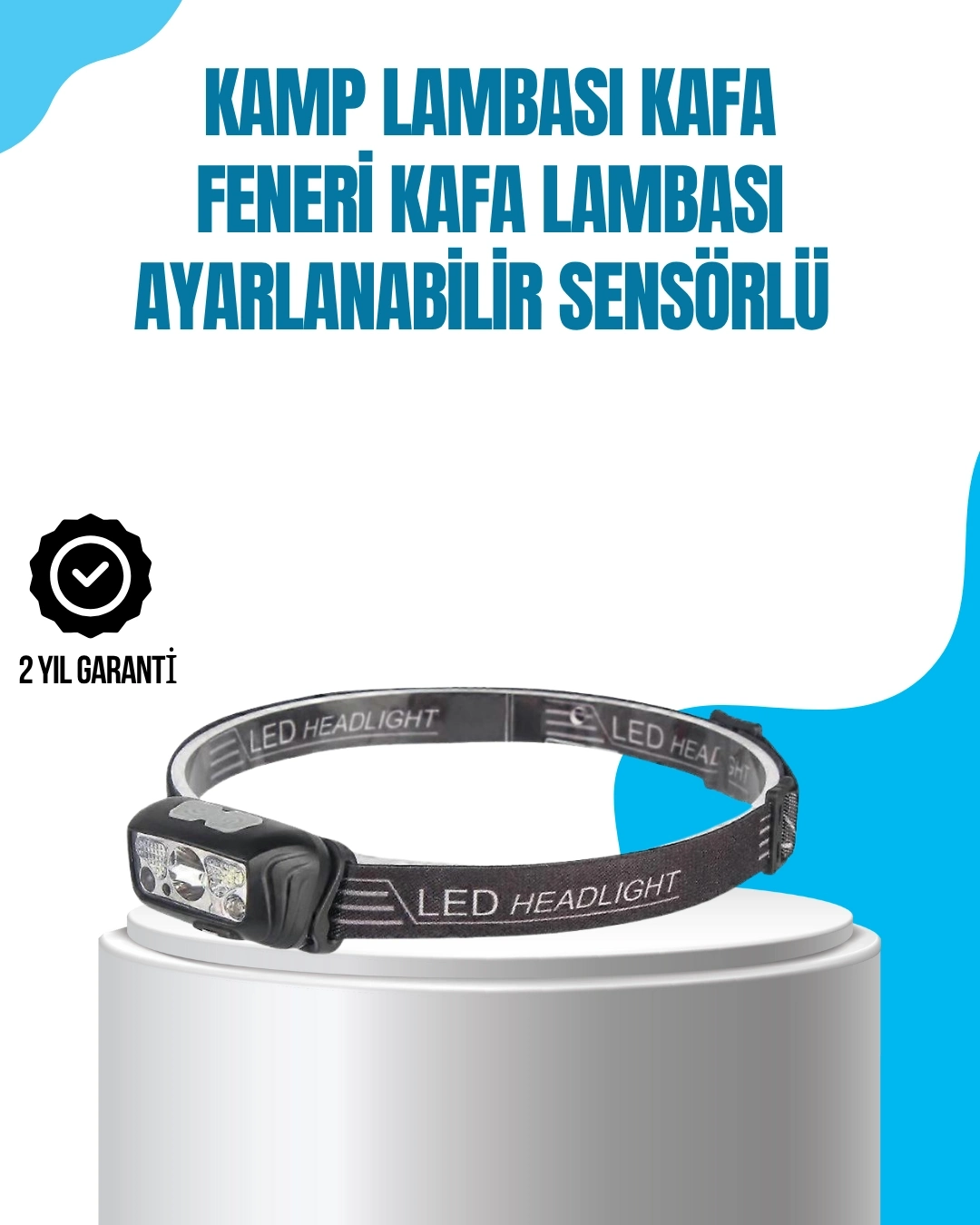 BUĞZ Kamp Lambası Kafa Feneri Kafa Lambası Ayarlanabilir Sensörlü Şarjlı