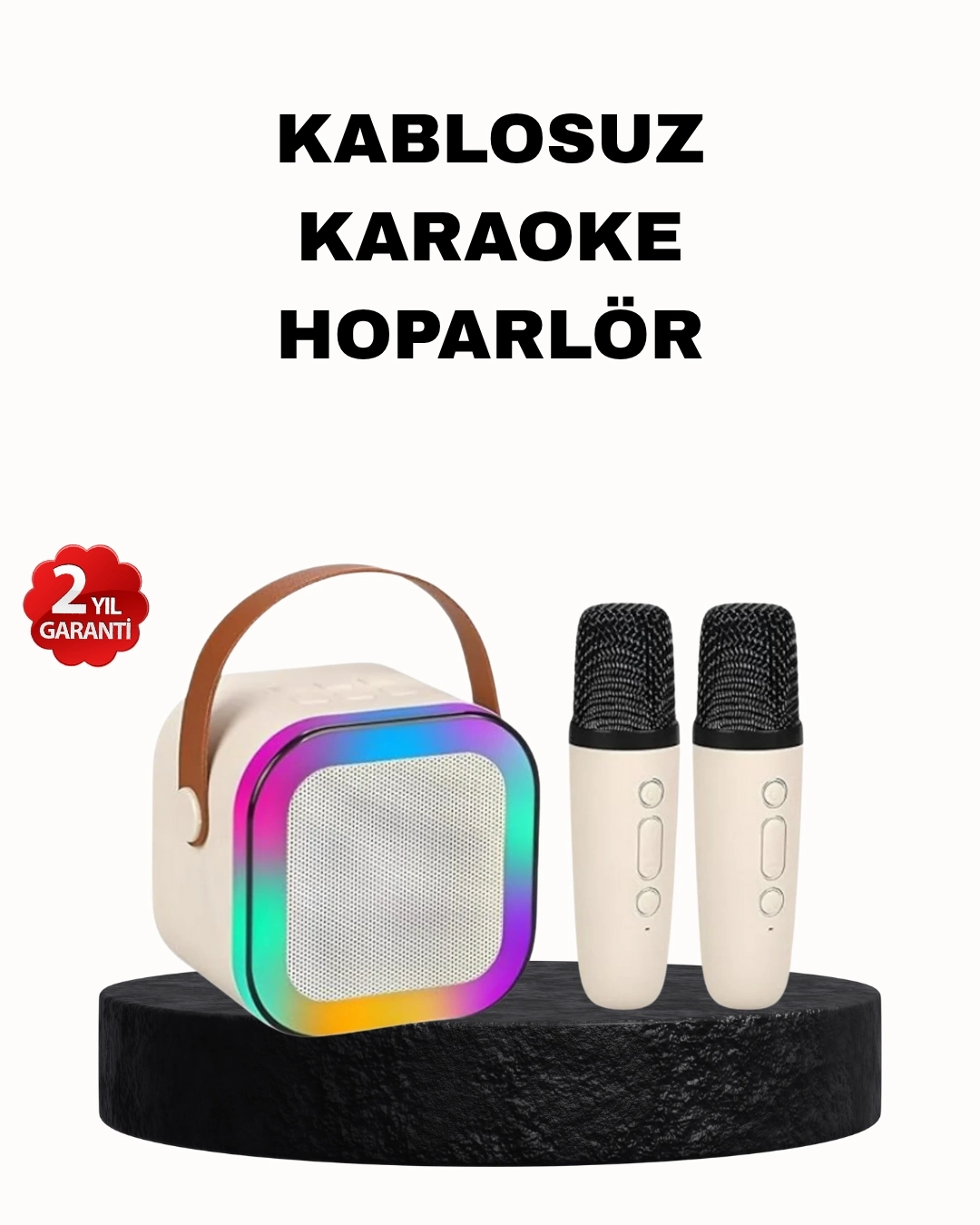 BUĞZ Karaoke Hoparlör Taşınabilir Çift Mikrofonlu ve LED Işıklı Bluetooth 5.0