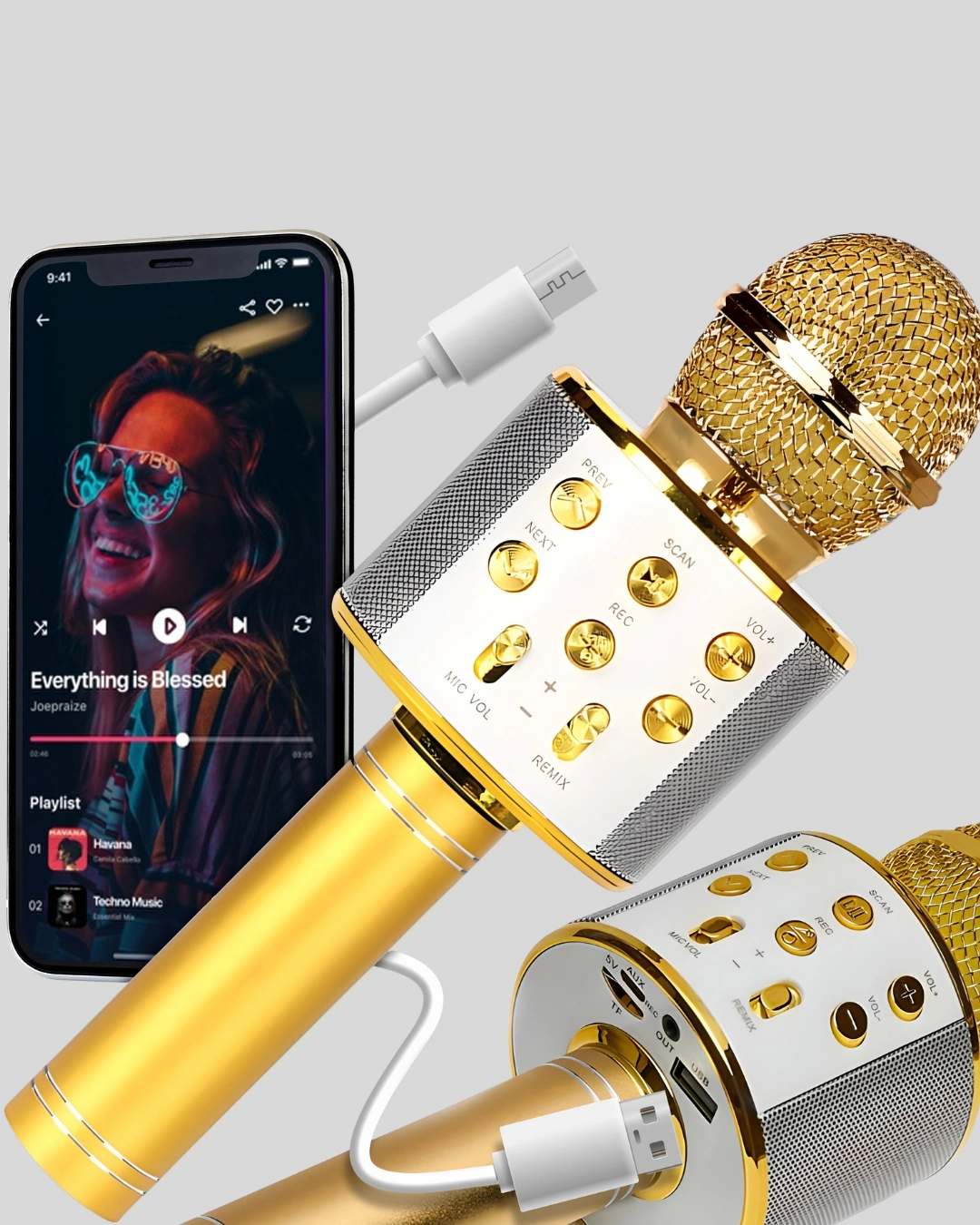 BUĞZ Karaoke Mikrofonu Bluetooth USB AUX Girişli Yankı Efektli