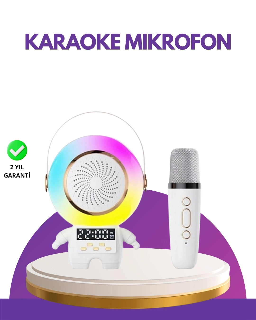 BUĞZ Karaoke Özellikli Astronot Bluetooth Hoparlör Kablosuz Mikrofonlu