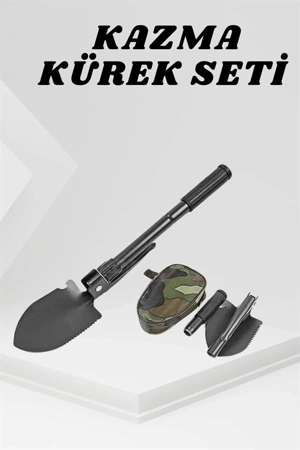 BUĞZ Katlanabilir Kamp Küreği Küçük Kazma Kürek Seti Pusulalı