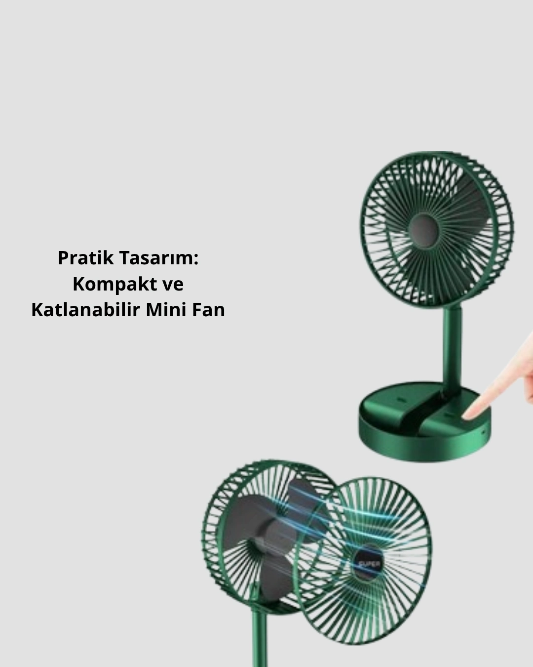 BUĞZ Katlanabilir Mini Fan – 3 Kademeli Soğutma, Şarjlı
