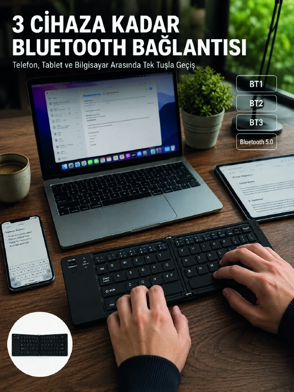 BUĞZ Katlanır Bluetooth Klavye Telefon Tablet Laptop Uyumlu Kablosuz Klavye