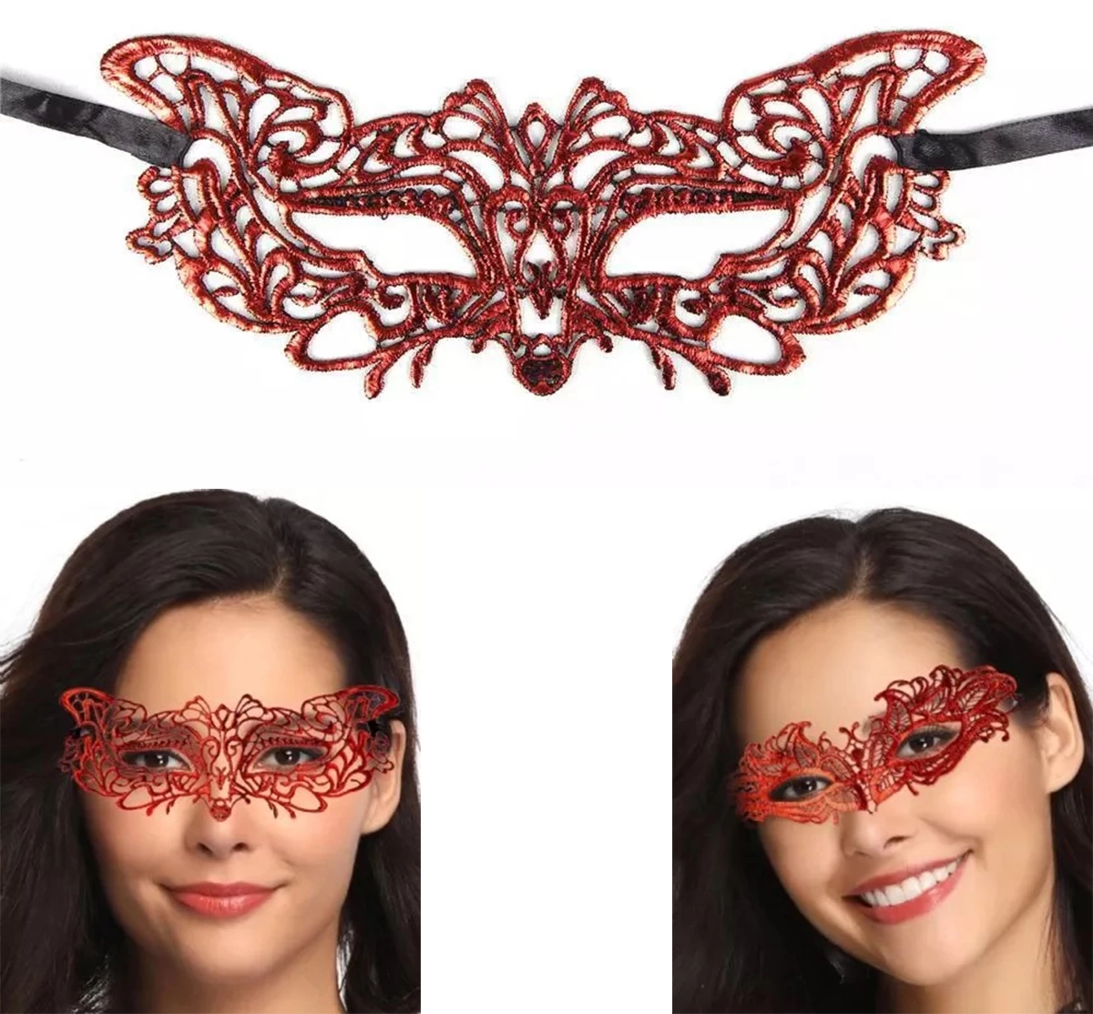 BUĞZ Kırmızı Dantel Masquerade Maskesi 9 No