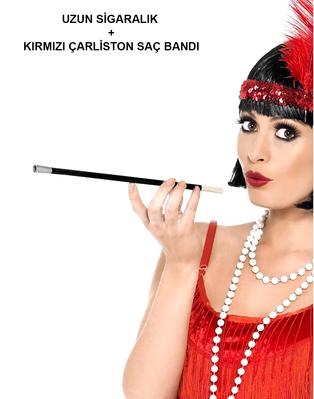BUĞZ KIRMIZI RETRO CHARLİSTON AKSESUAR SETİ