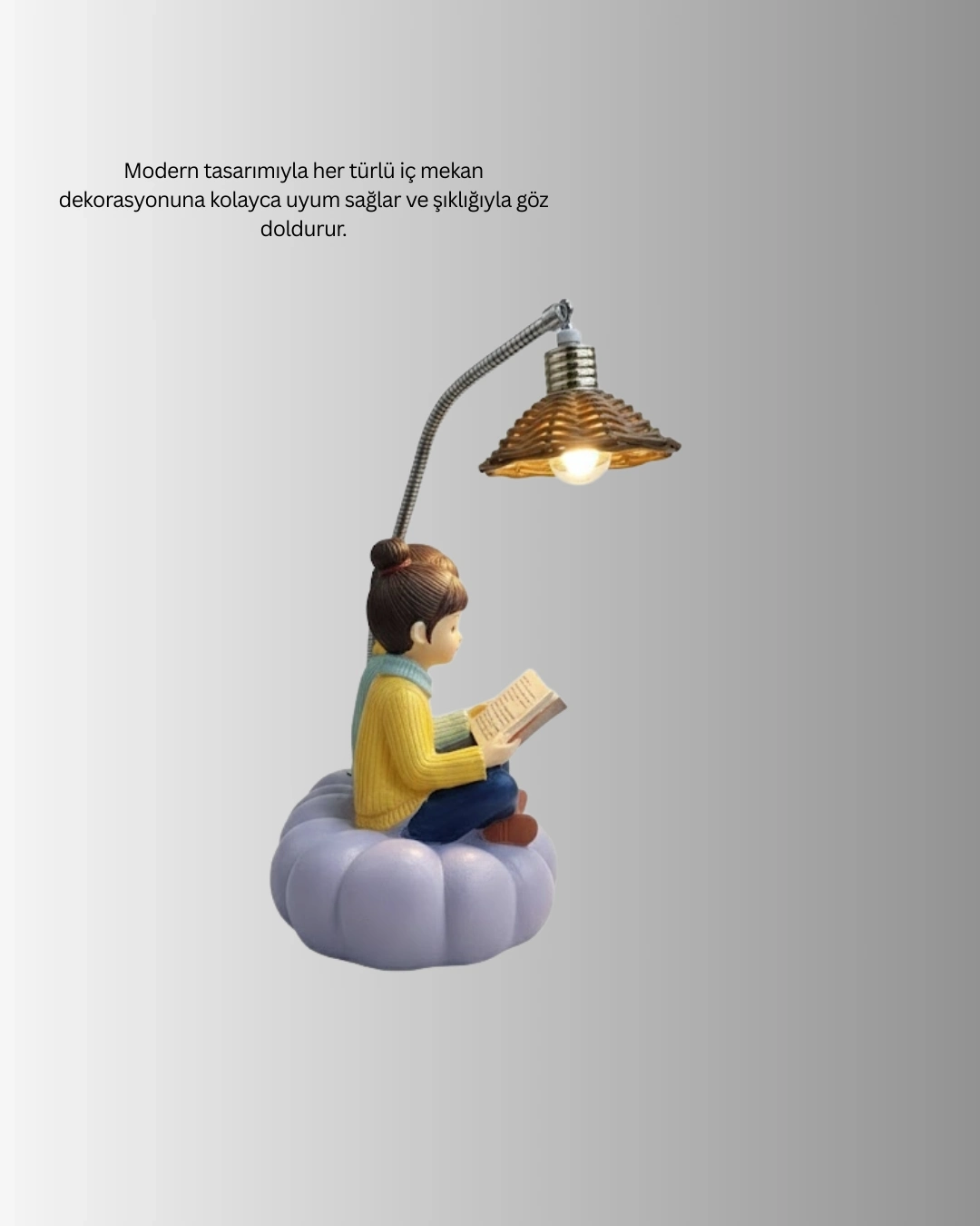 BUĞZ Kitap Okuyan Çift Figürlü Gece Lambası Romantik Dekoratif Masa Lambası