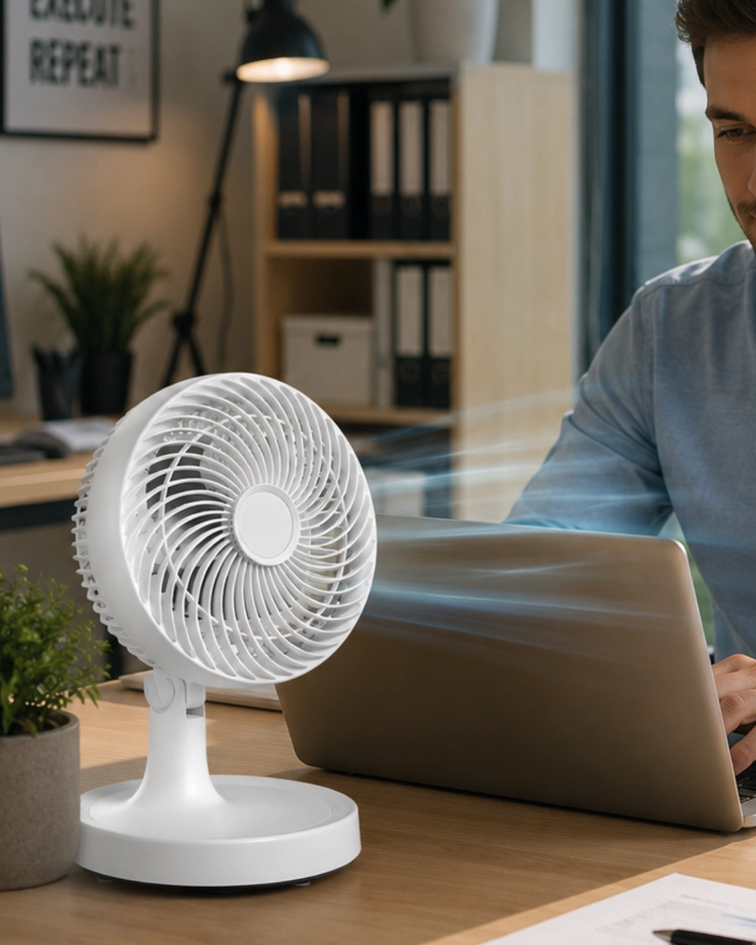 BUĞZ Kompakt Mini Fan Otomatik Salınımlı Sessiz Masaüstü Vantilatör