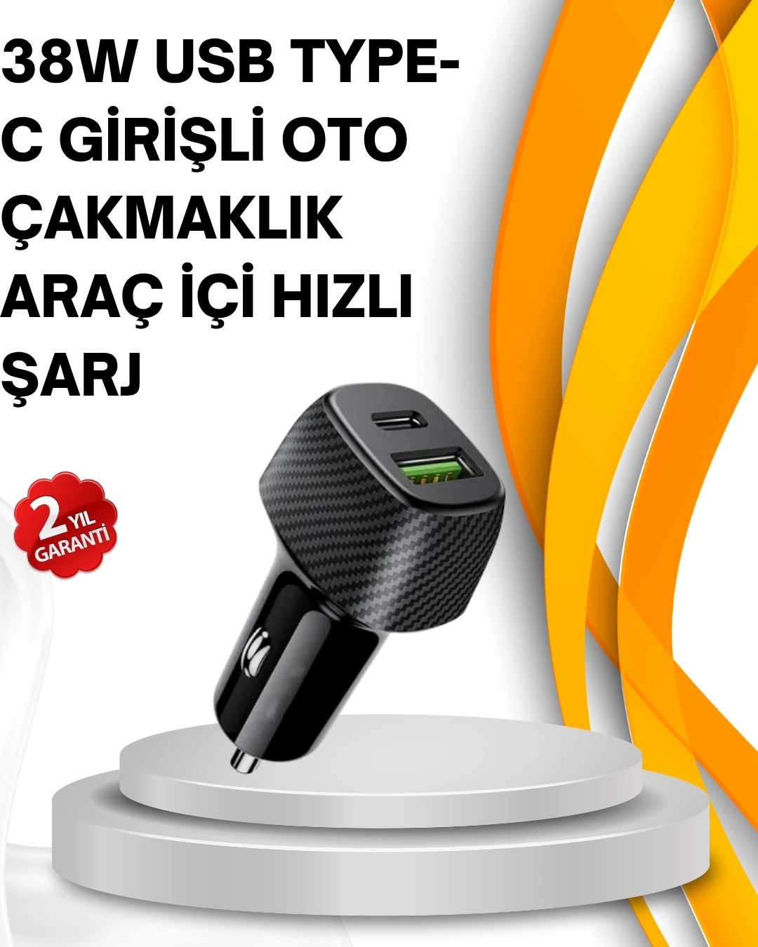 BUĞZ Kompakt Tasarımlı Type-C + USB Girişli Araç Şarj Başlığı