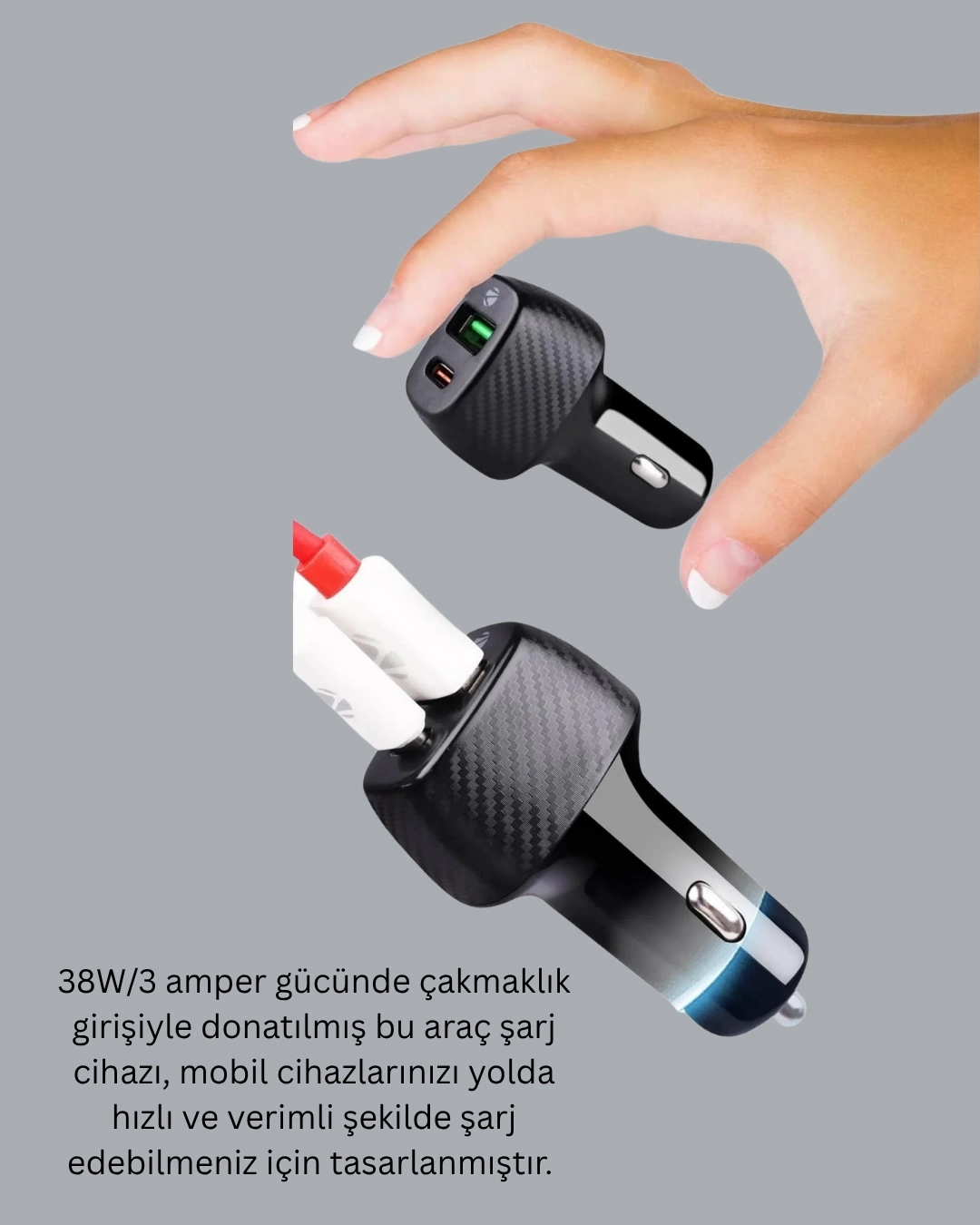 BUĞZ Kompakt Tasarımlı Type-C + USB Girişli Araç Şarj Başlığı BUĞZ Kompakt Tasarımlı Type-C + USB Girişli Araç Şarj Başlığı