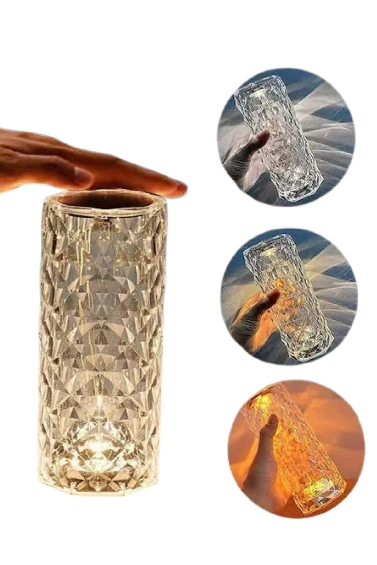 BUĞZ Kristal Lamba Masa Lambası Şarjlı Masa Lambası Dokunmatik Sensör Usb Şarjlı