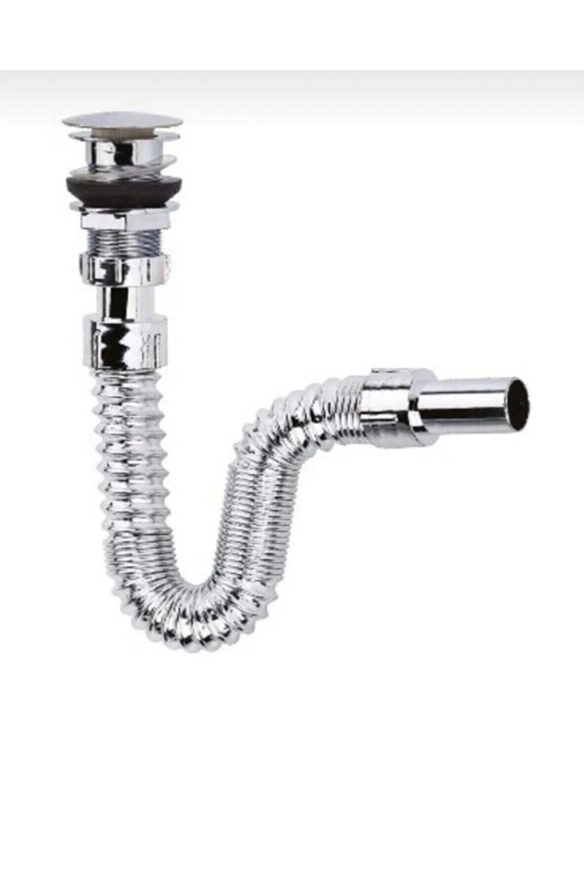 BUĞZ Krom Basmalı Sifon -Körüklü Sifon Bas Stoplu Lavabo Mutfak Sifonu-Paslanmaz