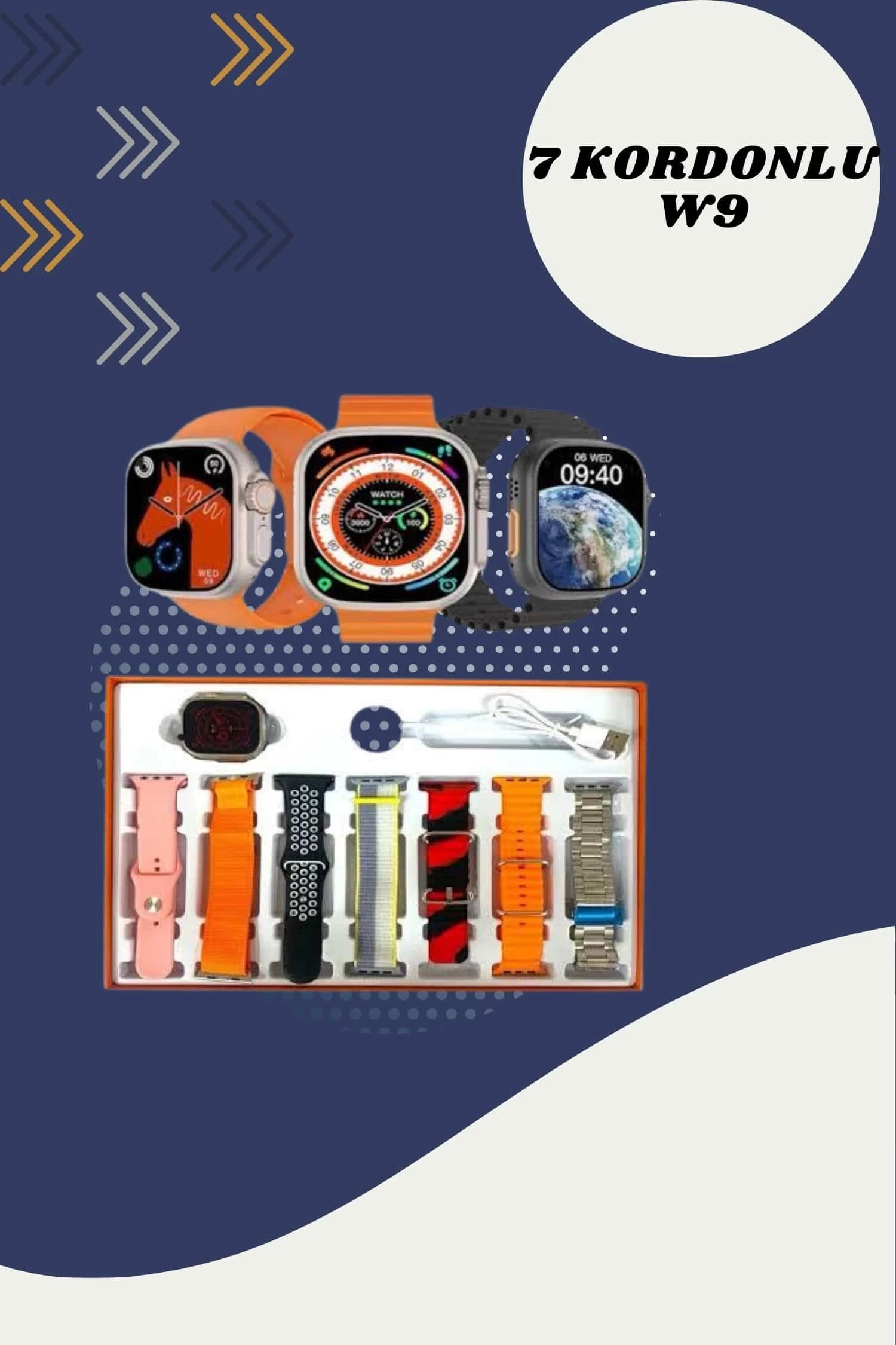 BUĞZ Kulak Üstü P9 Kablosuz Bluetooth Kulaklık ve 7 Kordonlu Akıllı Saat