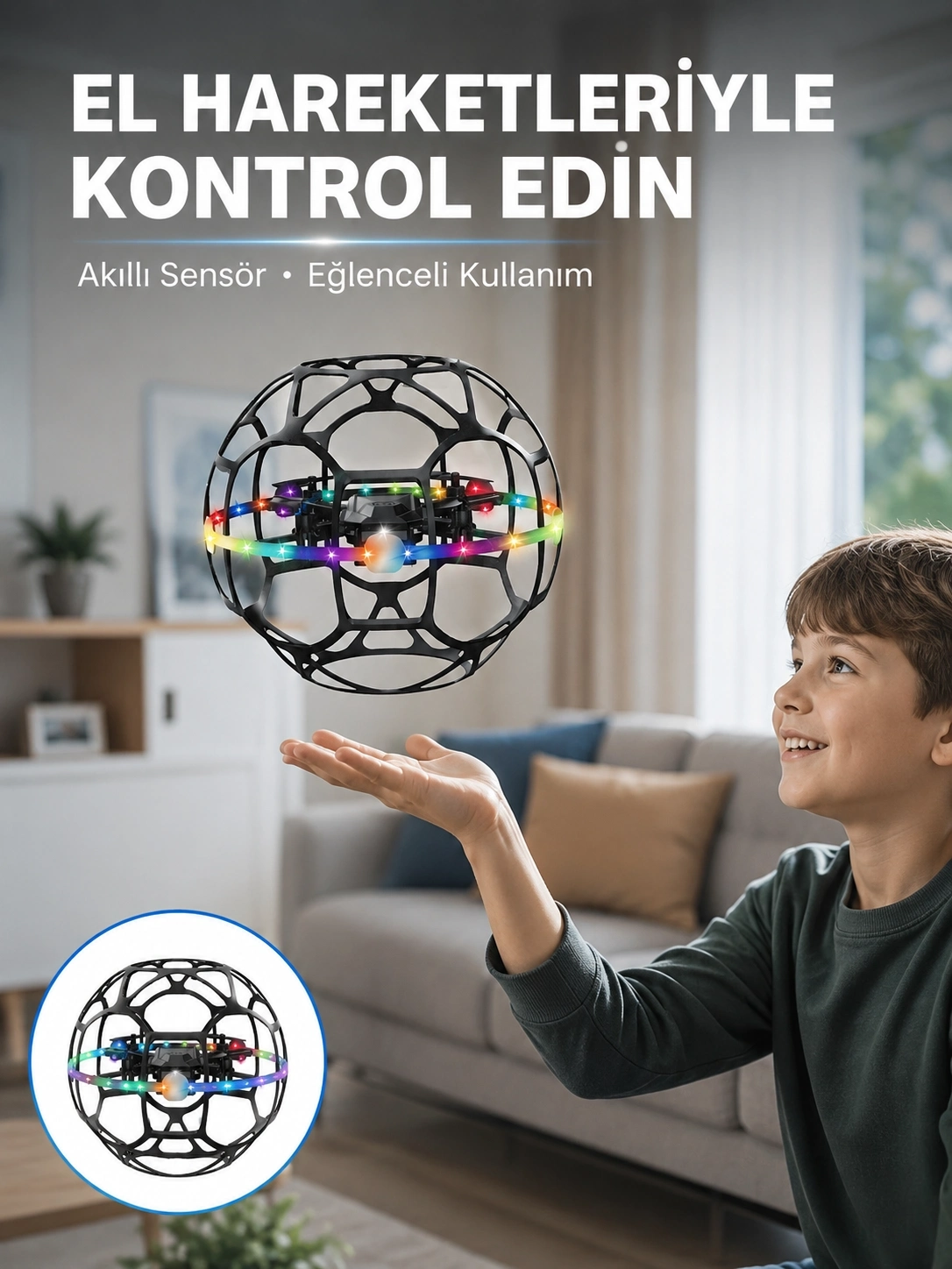 BUĞZ LED Işıklı Futbol Topu Mini Drone Akıllı Sensörlü El Kontrollü