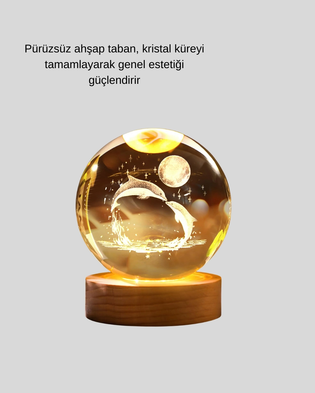 BUĞZ LED Işıklı Yunus Küre Ahşap Standlı Modern Dekoratif Aksesuar