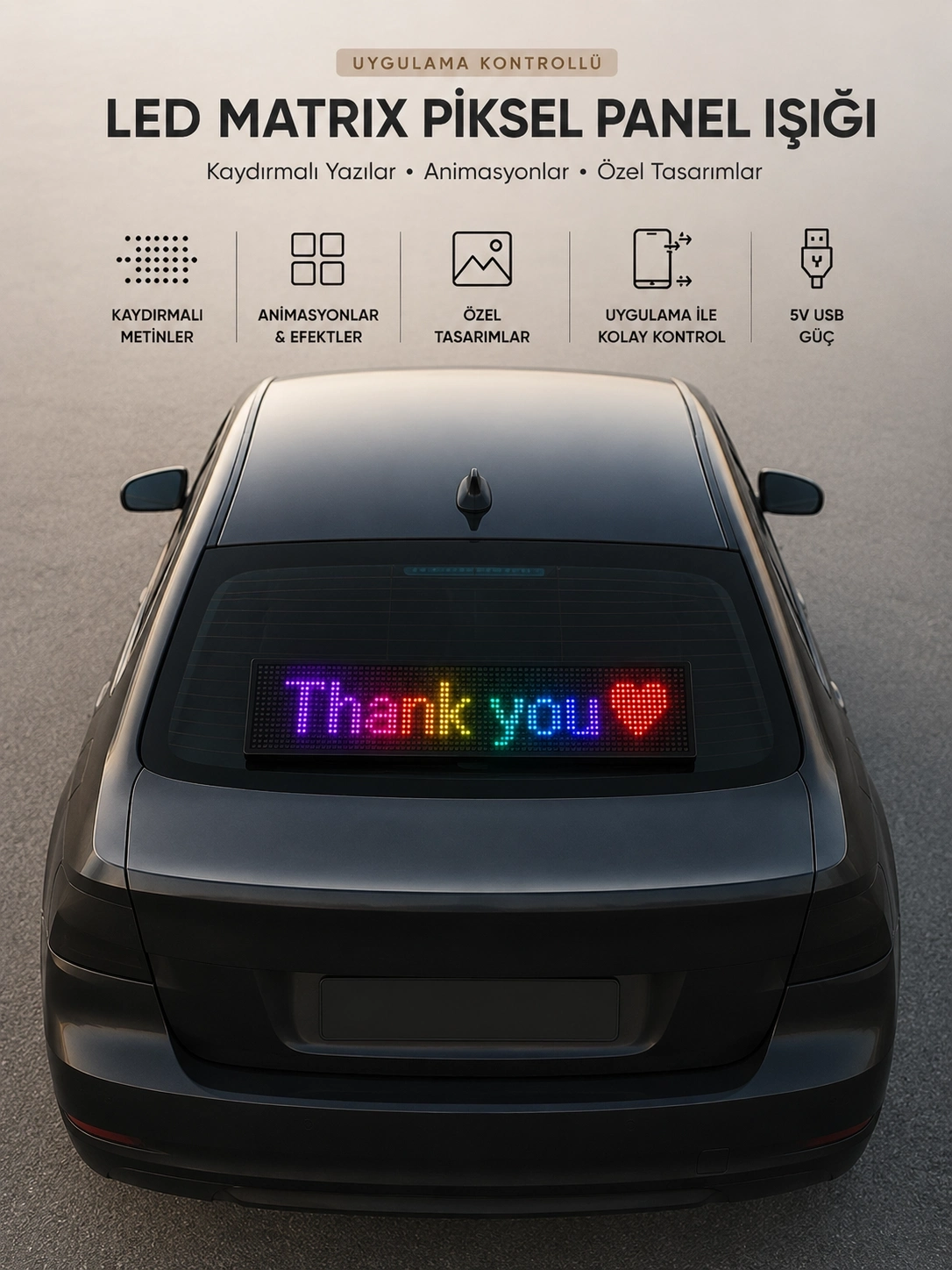 BUĞZ LED Matrix Piksel Panel Işığı USB Uygulama Kontrollü Kaydırmalı Yazı Ekranı