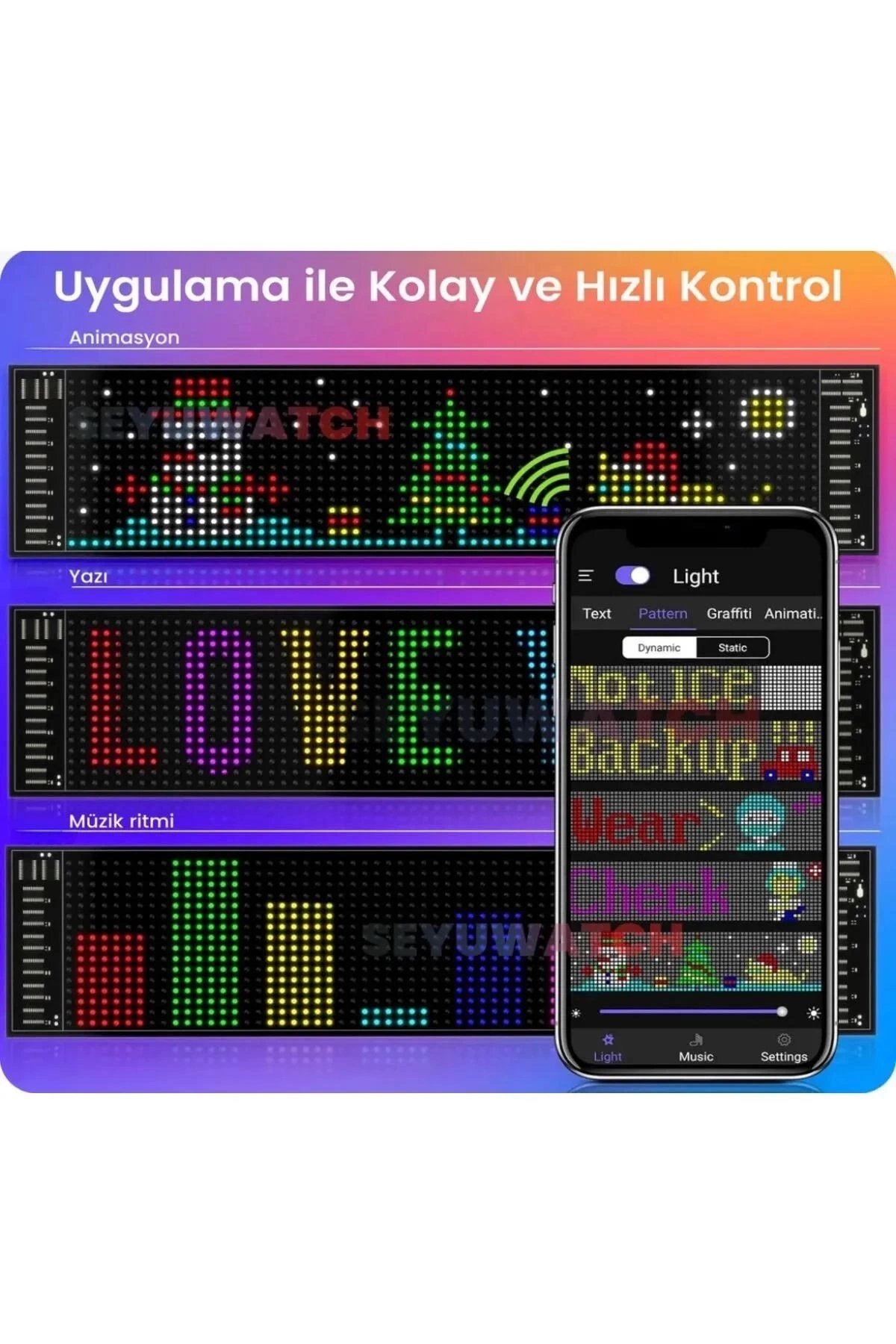BUĞZ Led Panel Cama Yapışan Telefon Kontrollü Led Ekran Panel 16*64 Led Sayısı