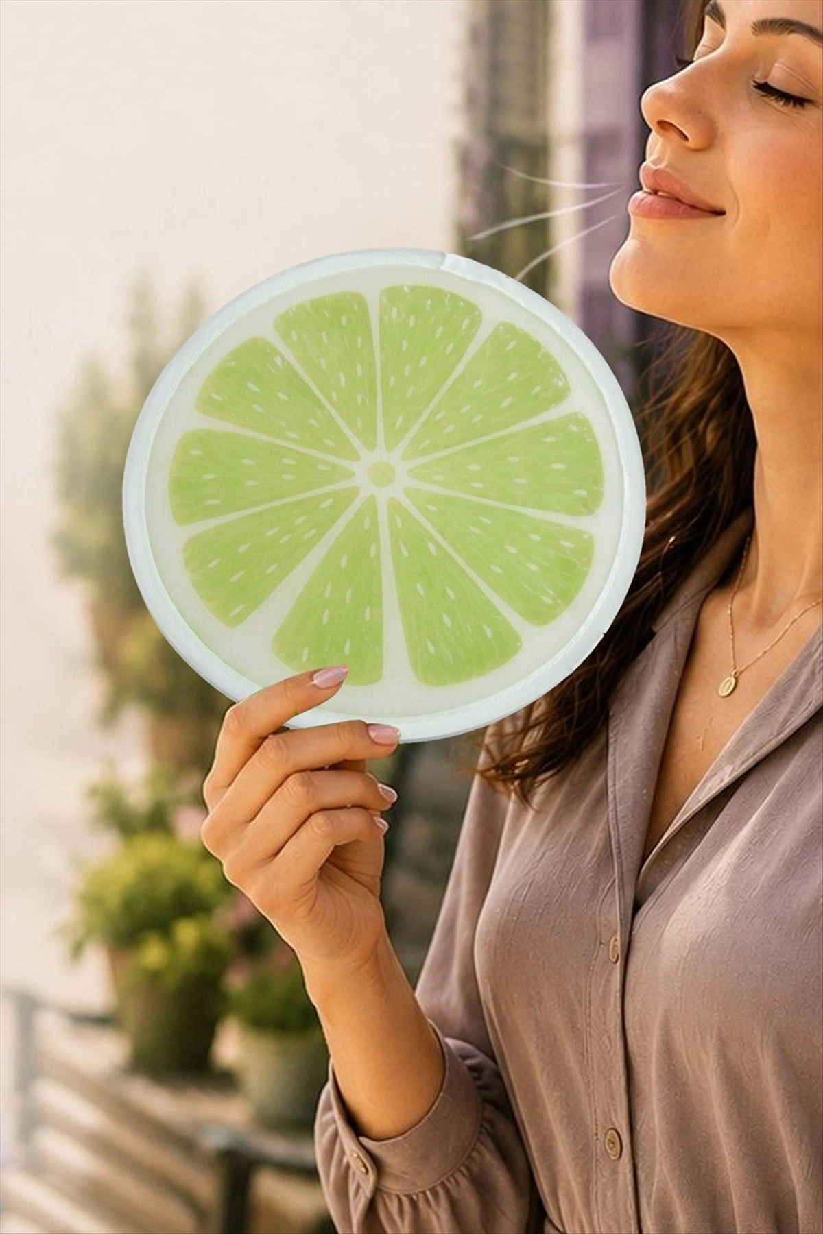 BUĞZ Limon Desenli Kore Yelpaze
