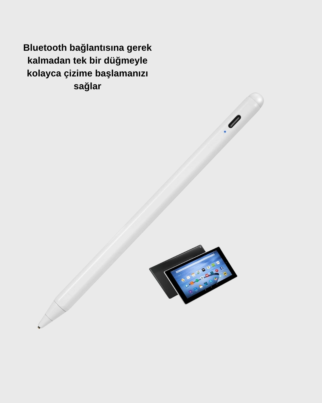 BUĞZ Manyetik Dokunmatik Kalem – Bluetooth Gerektirmeyen, Type-C Şarjlı, iPad ve Android Uyumlu Hassas Stylus