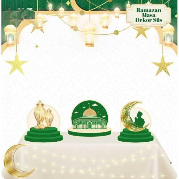 BUĞZ MASA ÜSTÜ 3'LÜ RAMAZAN SÜSÜ YEŞİL