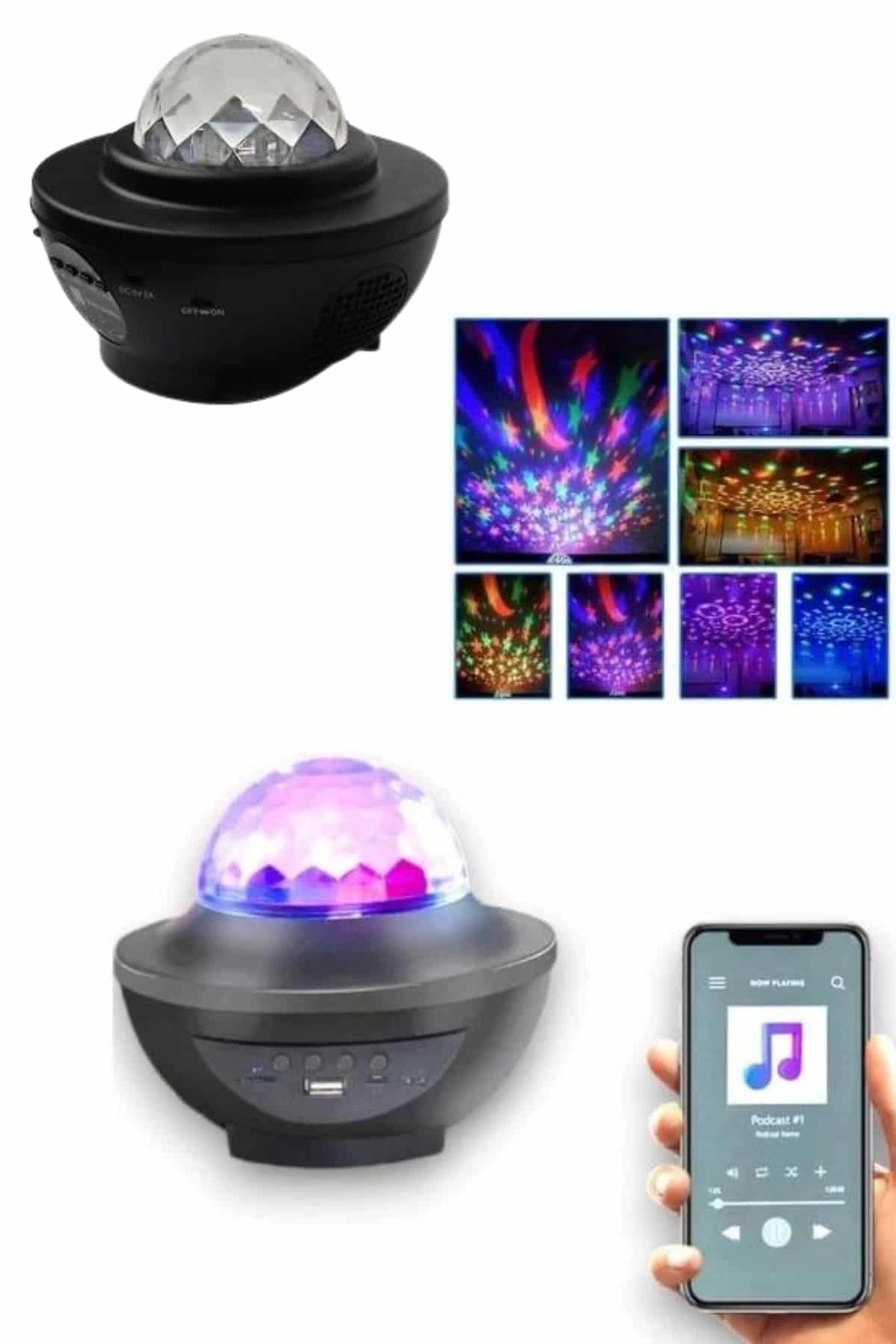 BUĞZ Masa ve Gece Lambası Renkli Projektör Işıklı Disko Topu Bluetooth Hoparlör