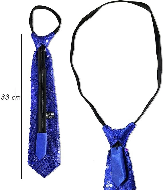 BUĞZ Mavi Renk Pul Payetli Işıltılı Parti Kravatı 33 cm