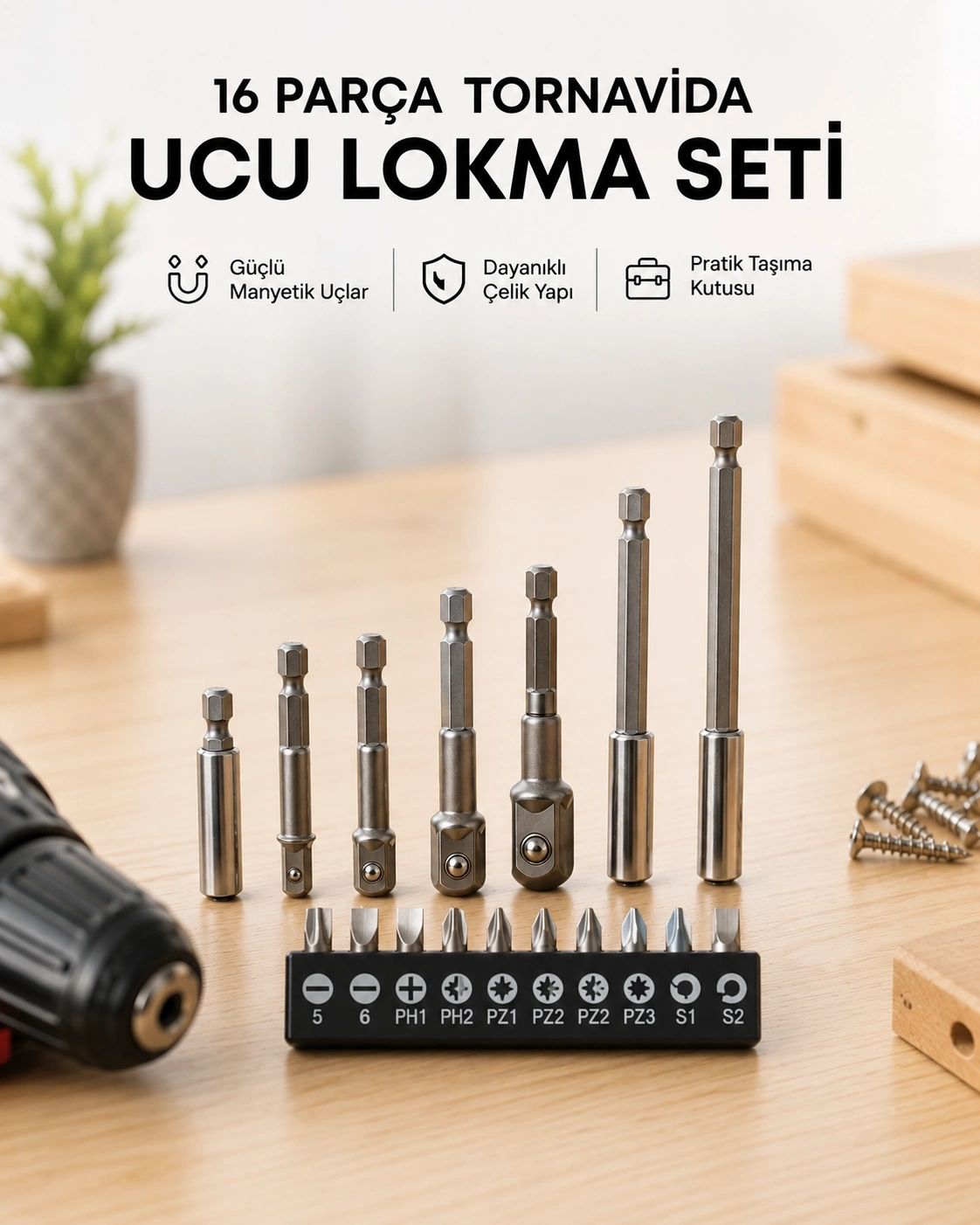 BUĞZ Metal Gövdeli 16lı Bits Seti Çok Amaçlı Tornavida Uçları