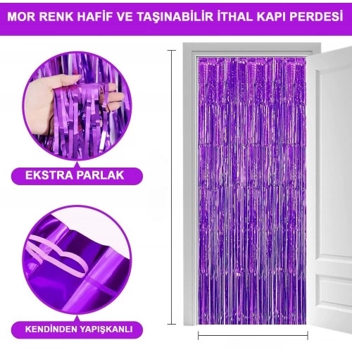 BUĞZ Ekstra Metalize Saçaklı Arka Fon Perde Mor