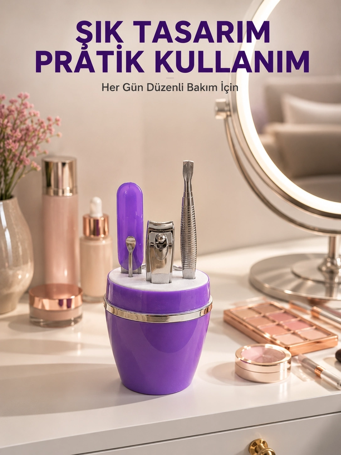 BUĞZ Mor Manikür Pedikür Seti Taşınabilir Kişisel Bakım Kiti