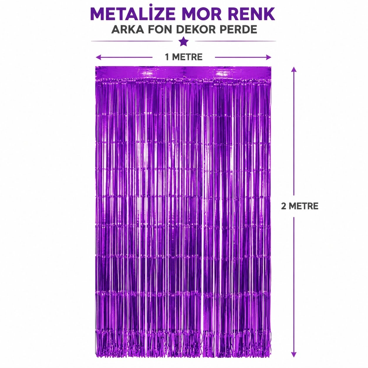 BUĞZ Mor Metalize Parti Perdesi 100x200 cm – Kapı ve Arka Fon Perdesi