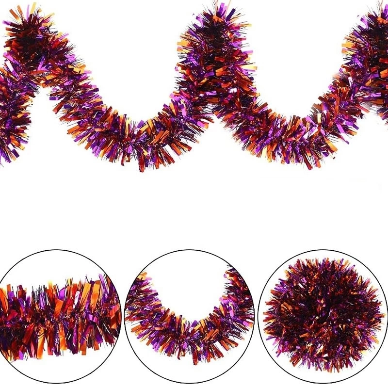 BUĞZ Mor Turuncu Renk 4 cm Genişlik Garland Çift Renk Sim Süs 180 cm