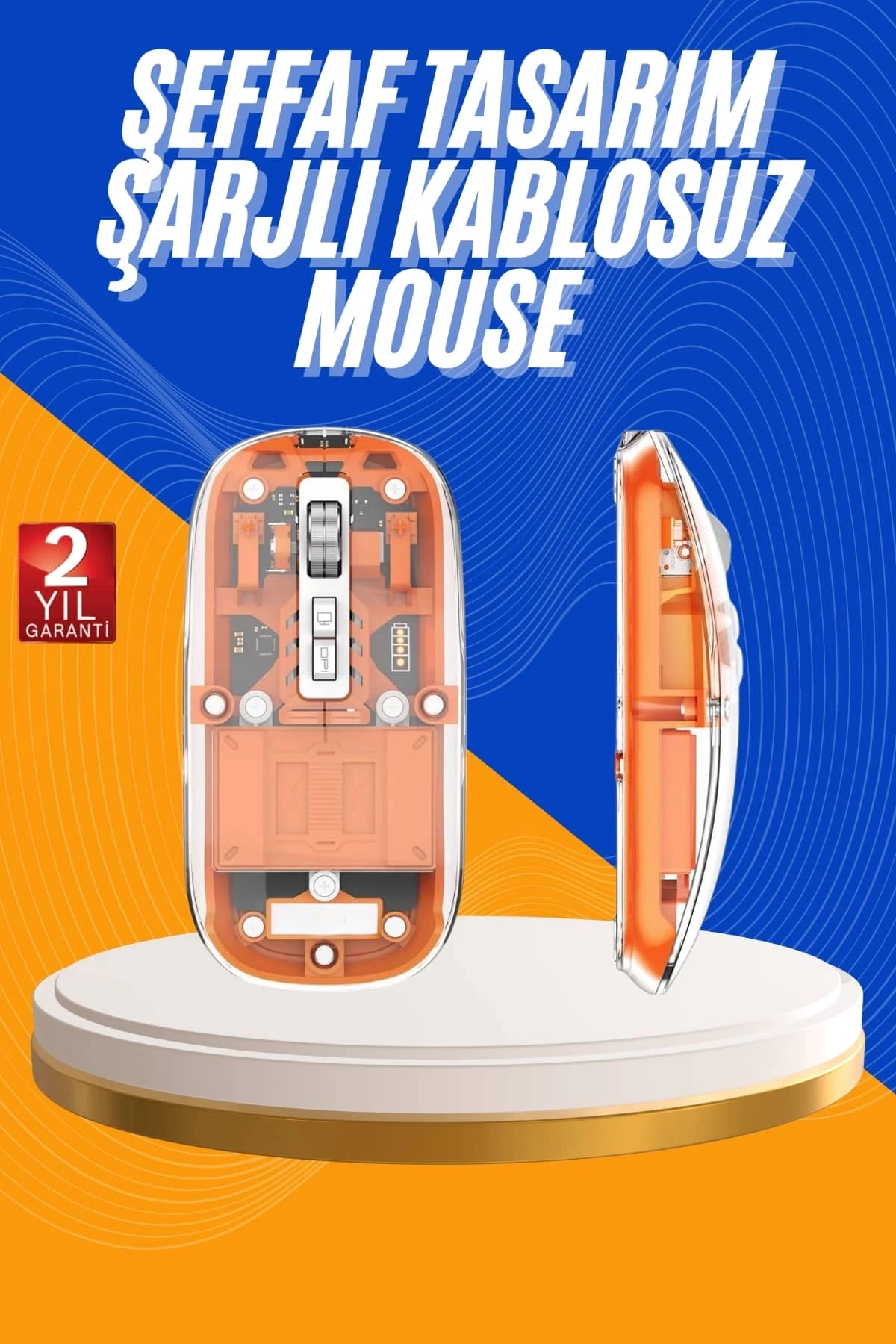 BUĞZ Mouse Fare Kablosuz Mouse Fare Şarjlı Bluetooth Sessiz 5 Tuşlu Şeffaf