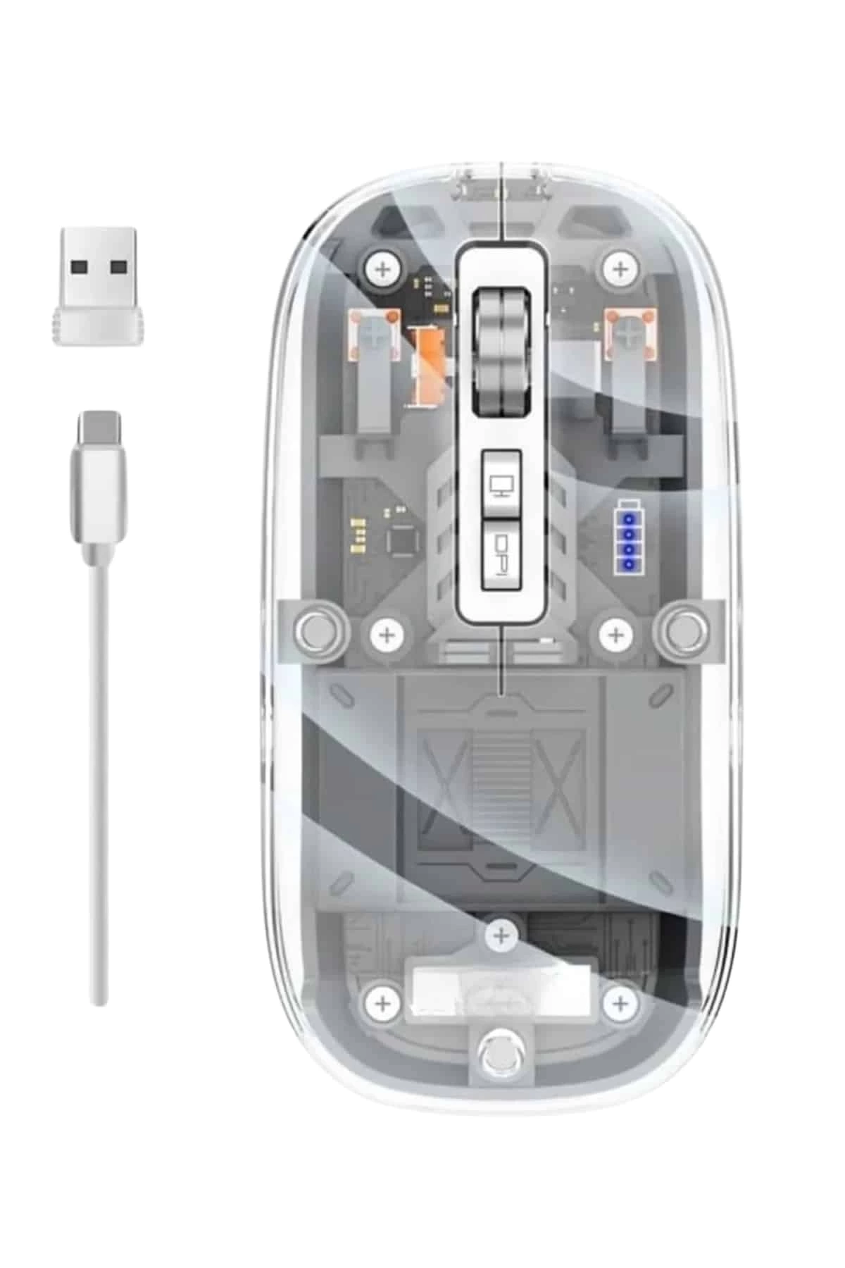 BUĞZ Mouse Fare Kablosuz Mouse Fare Şarjlı Bluetooth Sessiz 5 Tuşlu Şeffaf