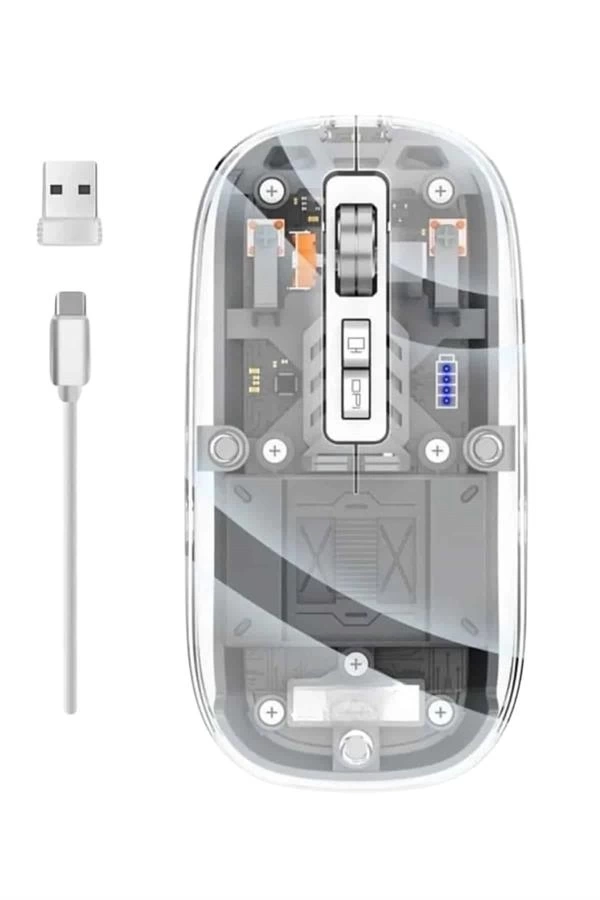 BUĞZ Mouse Fare Kablosuz Mouse Fare Şarjlı Bluetooth Sessiz 5 Tuşlu Şeffaf