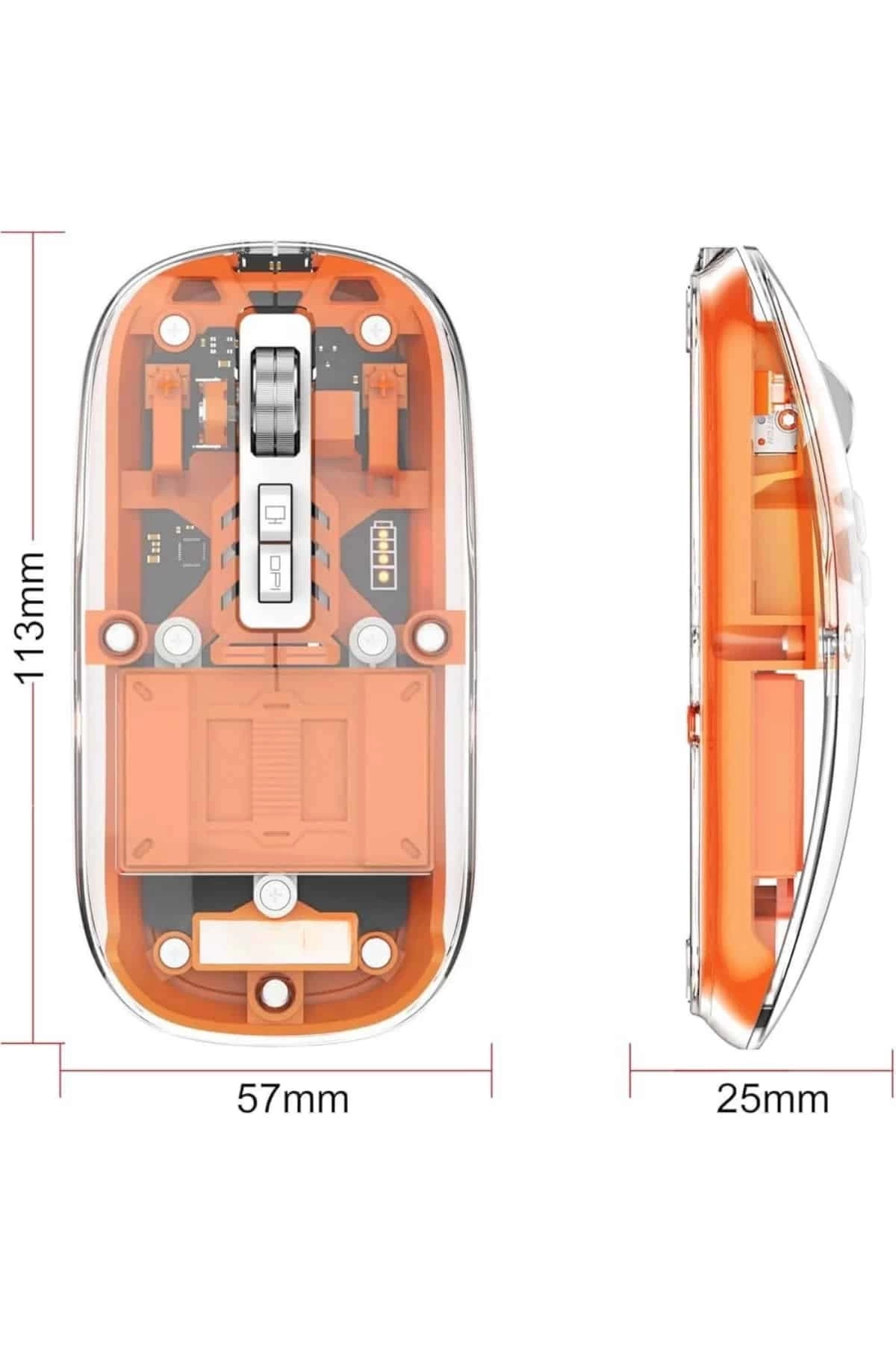 BUĞZ Mouse Fare Kablosuz Mouse Fare Şarjlı Bluetooth Sessiz 5 Tuşlu Şeffaf