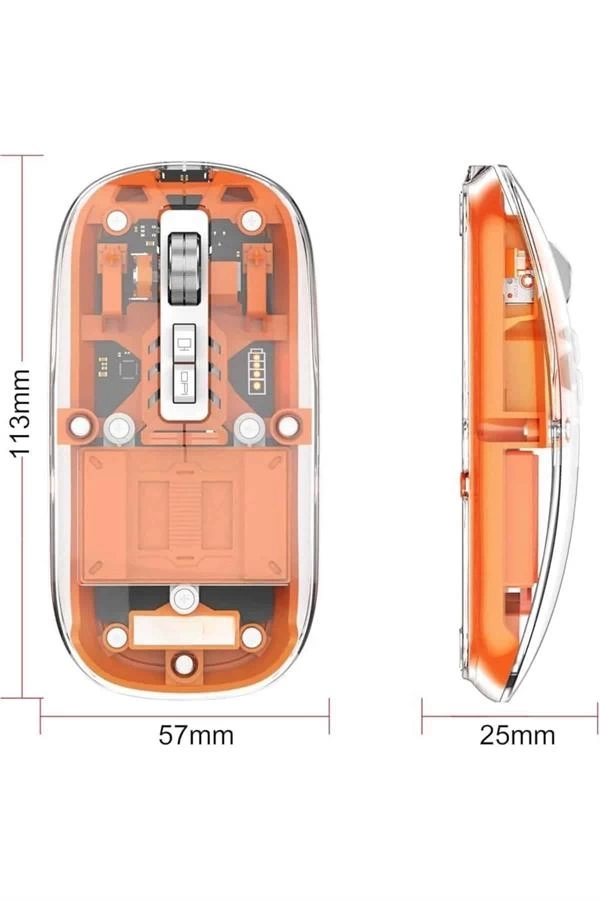 BUĞZ Mouse Fare Kablosuz Mouse Fare Şarjlı Bluetooth Sessiz 5 Tuşlu Şeffaf