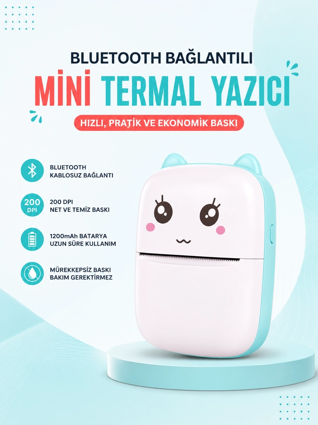 BUĞZ Mürekkepsiz Baskı Teknolojili Bluetooth Cep Yazıcısı