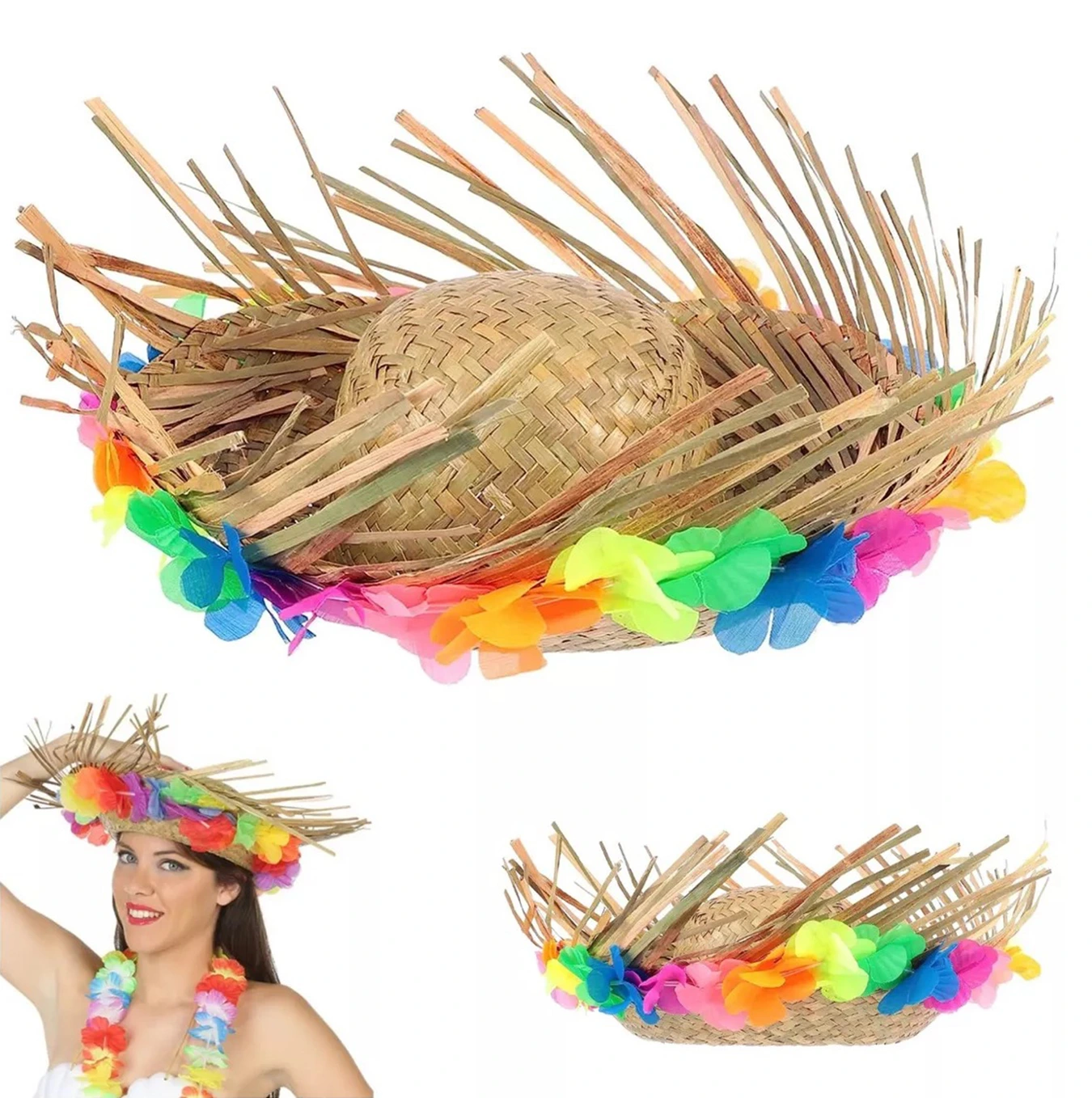 BUĞZ NATURAL RENKLİ PÜSKÜLLÜ ÖRME HASIR HAWAİİ ŞAPKA